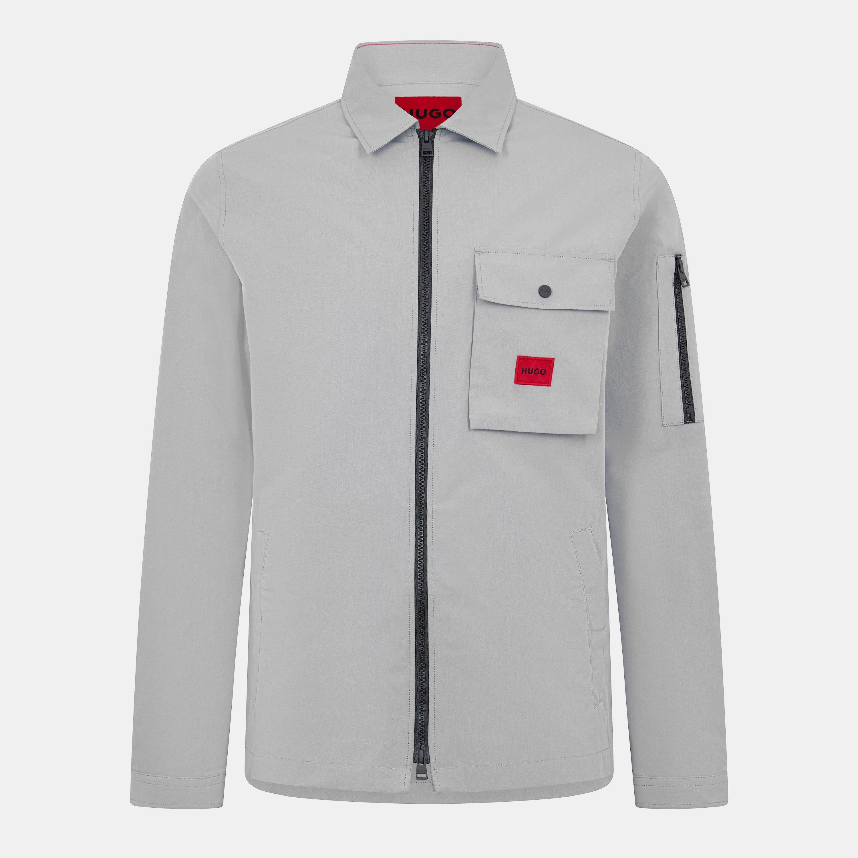 Hugo Mens HUGO Emmond Cotton Long Sleeve Zip Overshirt - Contemporary Design with Logo Detail - Grey 039 - S