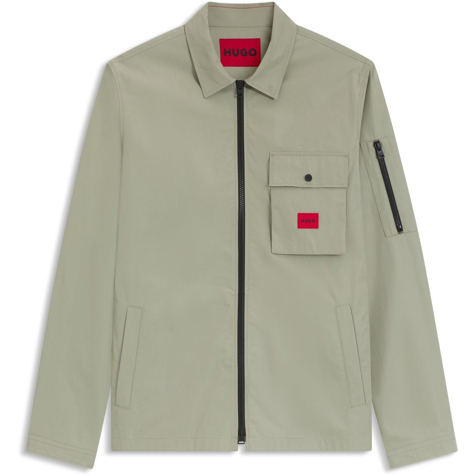 Hugo Men's Emmond Cotton Long Sleeve Zip Overshirt - Contemporary Design With Logo Detail - Light Green 337 - XL