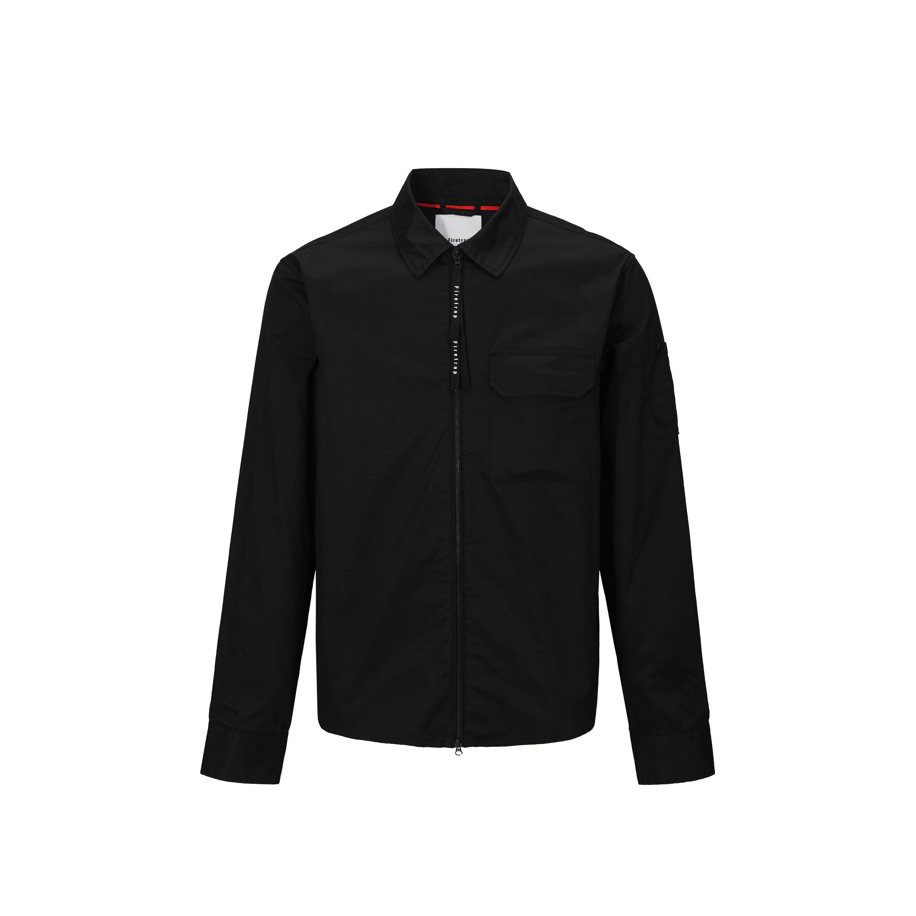 Zwart - Firetrap - Men's Essential Cotton Long Sleeve Zip Overshirt - 1