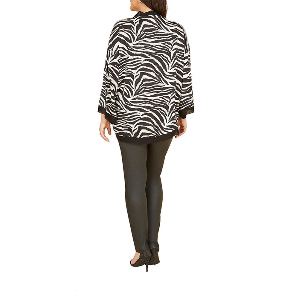 Black - Mela London - Women's Zebra Print Satin Kimono Open Front Overcoat - 2