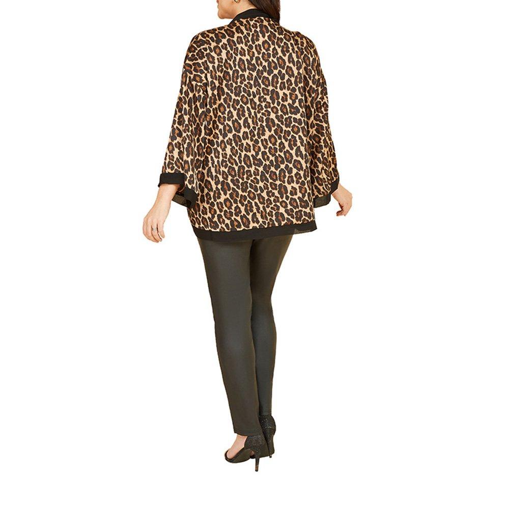 Brown - Mela London - Women's Animal Print Kimono Relaxed Fit Overcoat - 2