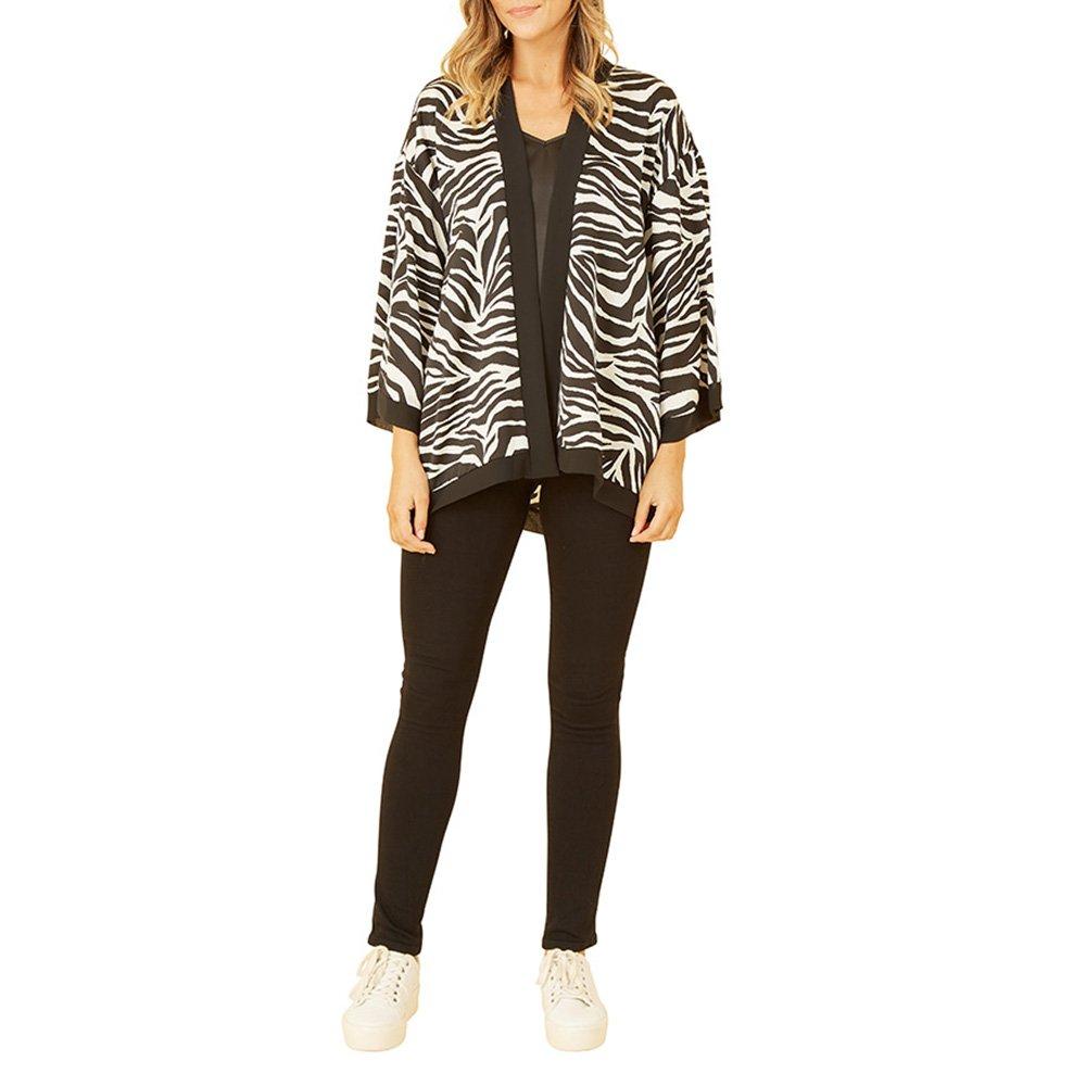Black - Mela London - Women's Satin Animal Print Kimono Overcoat - 2