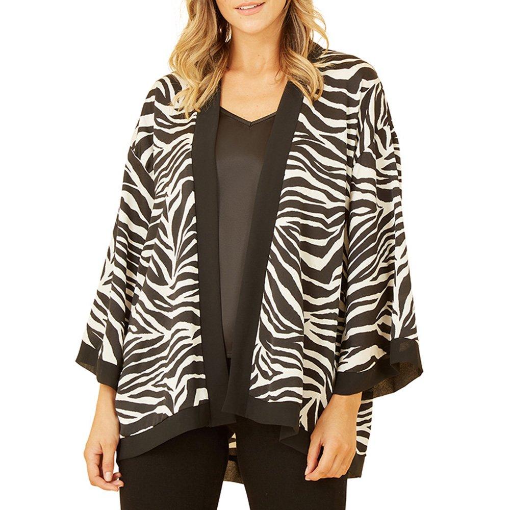 Black - Mela London - Women's Satin Animal Print Kimono Overcoat - 3