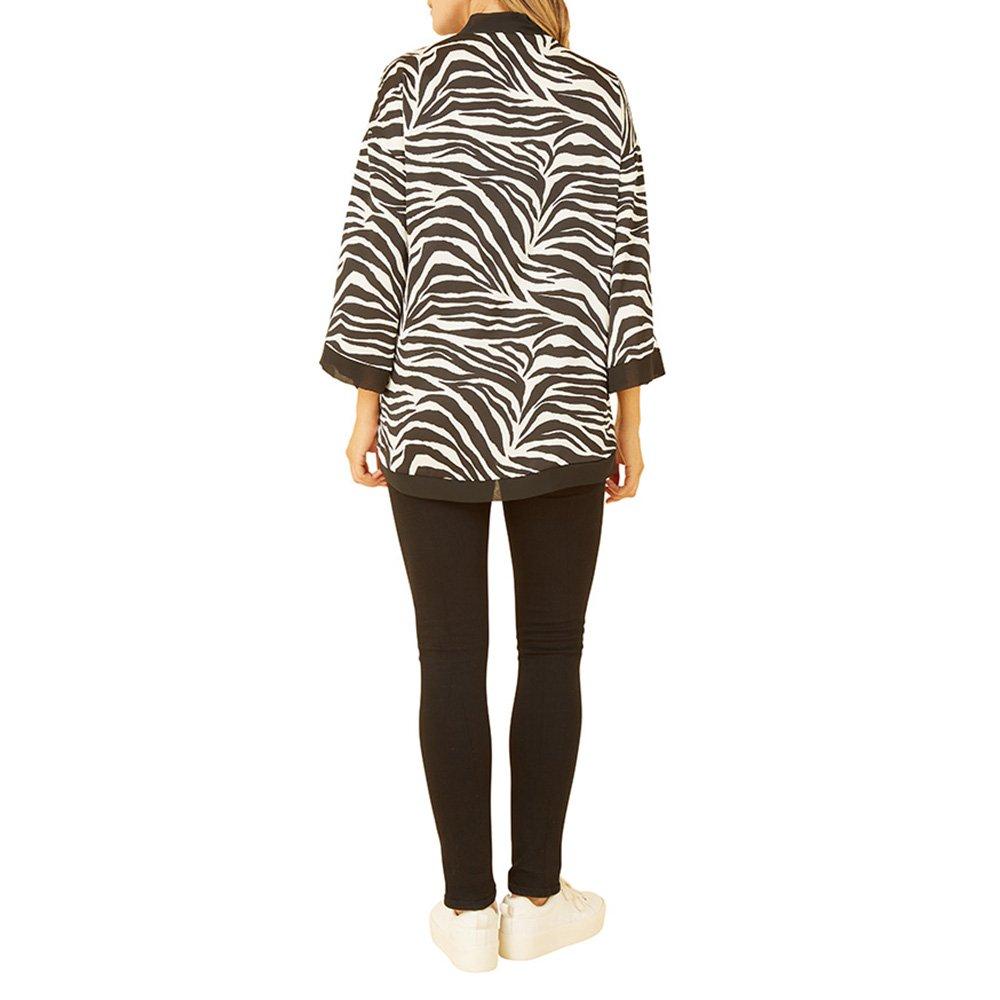 Black - Mela London - Women's Satin Animal Print Kimono Overcoat - 4