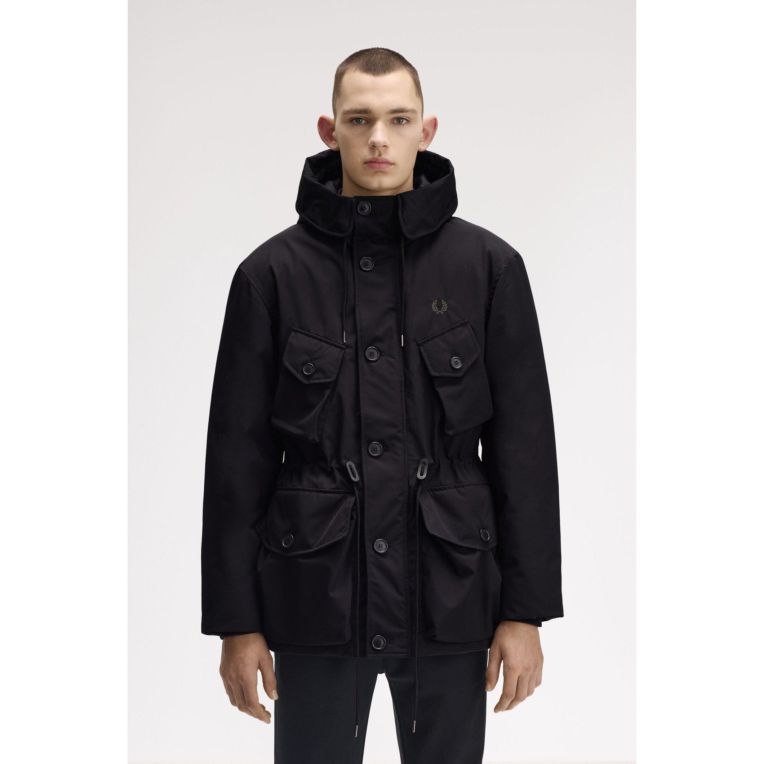 Black 102 - Fred Perry - Men's Patch Puffer Hooded Thigh Length Parka - 3