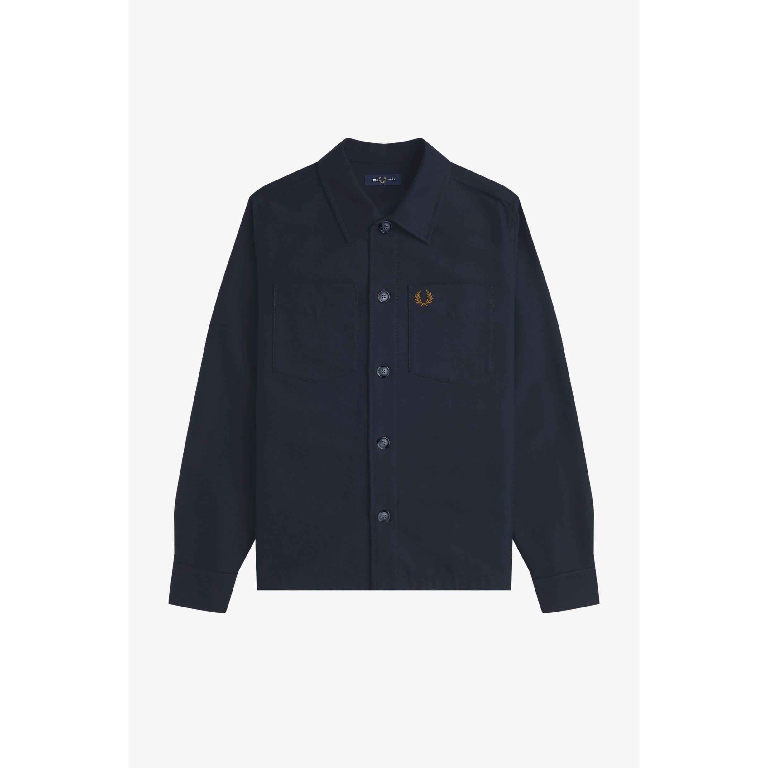 Navy 608 - Fred Perry - Men's Brushed Twill Cotton Long Sleeve Overshirt - 1