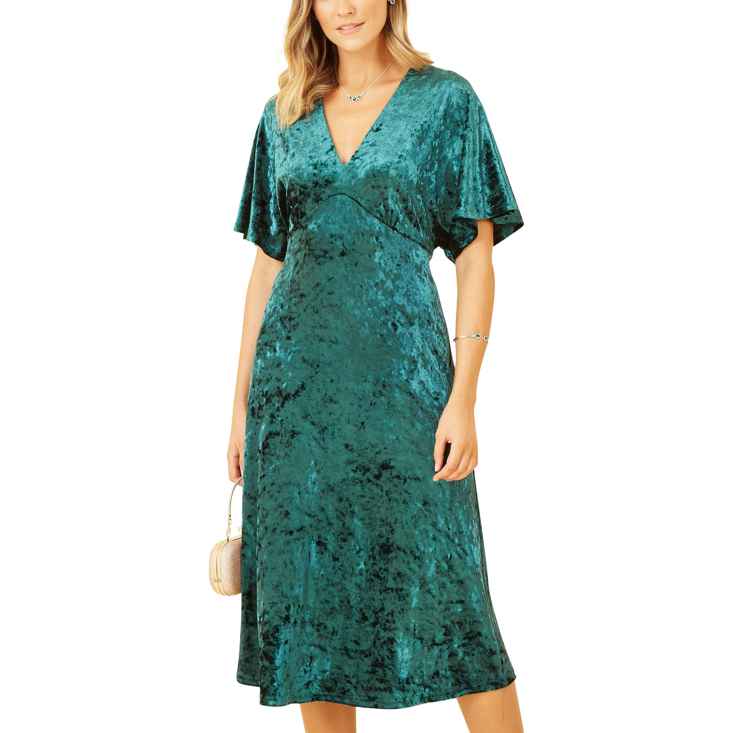 Green - Yumi - Women's Green Velvet Kimono Overcoat - 3