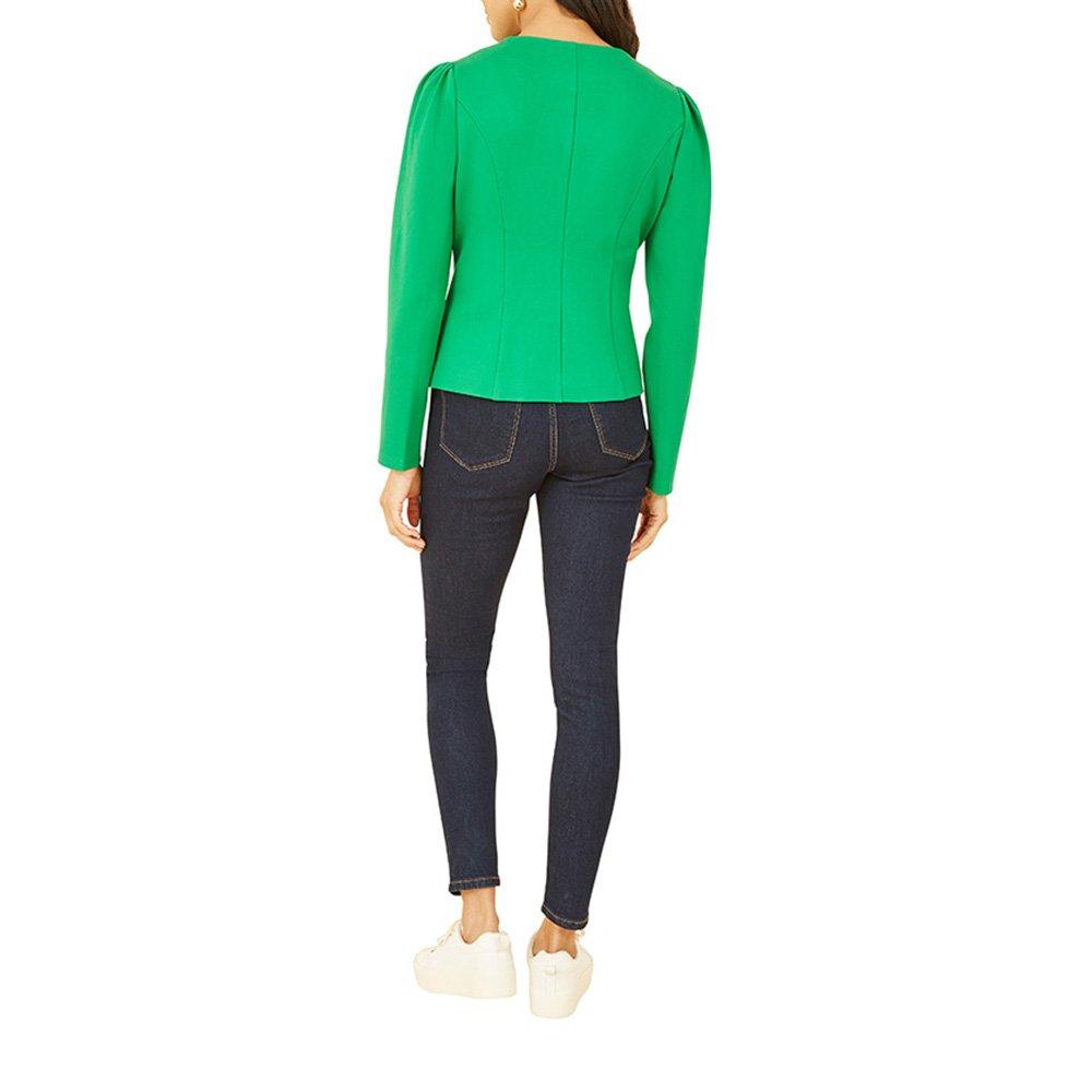 Green - Yumi - Women's Military Ponte Button Blazer - 4