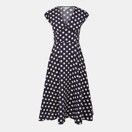 Yumi Navy Spot Print Midi Dress