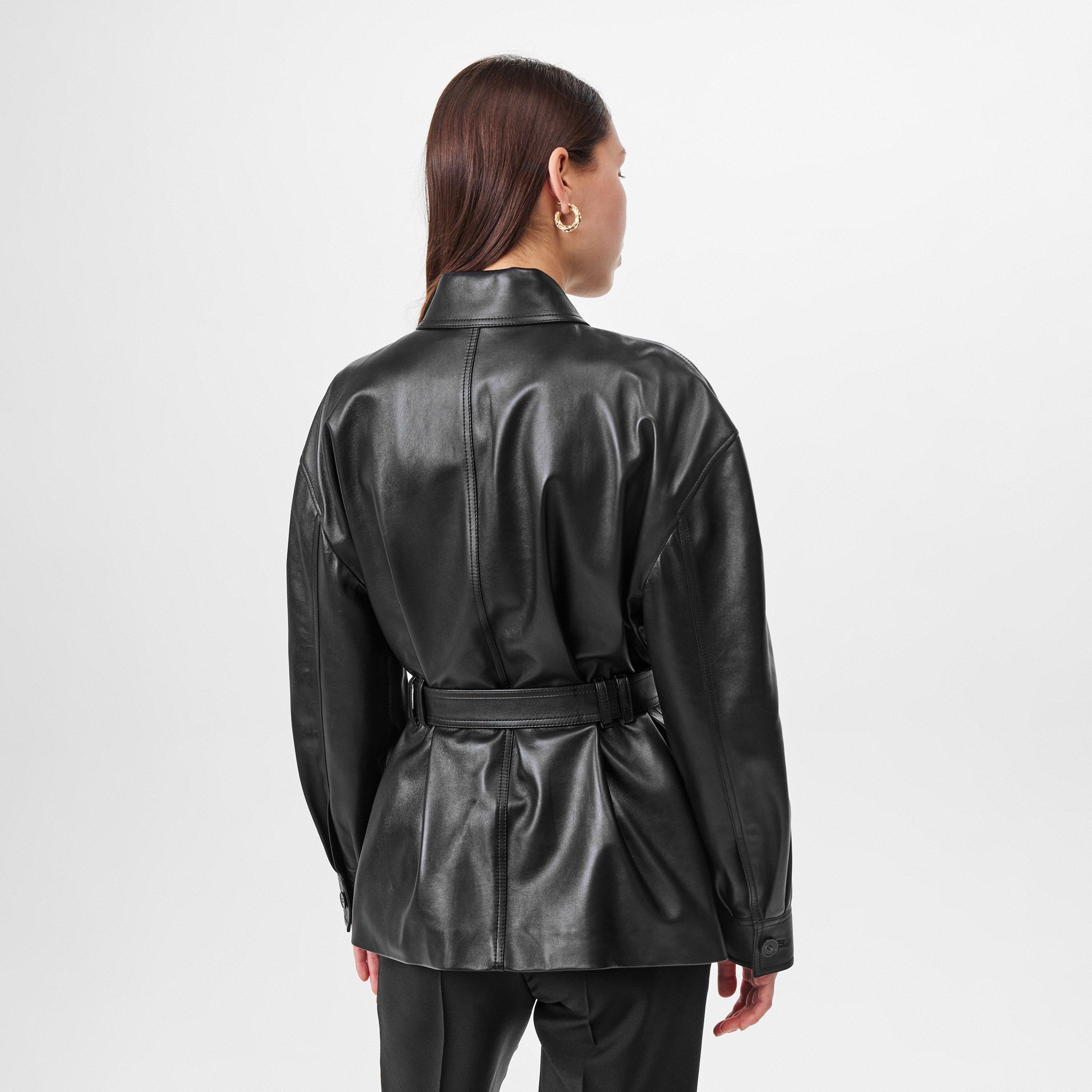 Black - Saint Laurent - Women's  4 Pocket Button Hip Length Long Sleeve Leather Jacket - 4