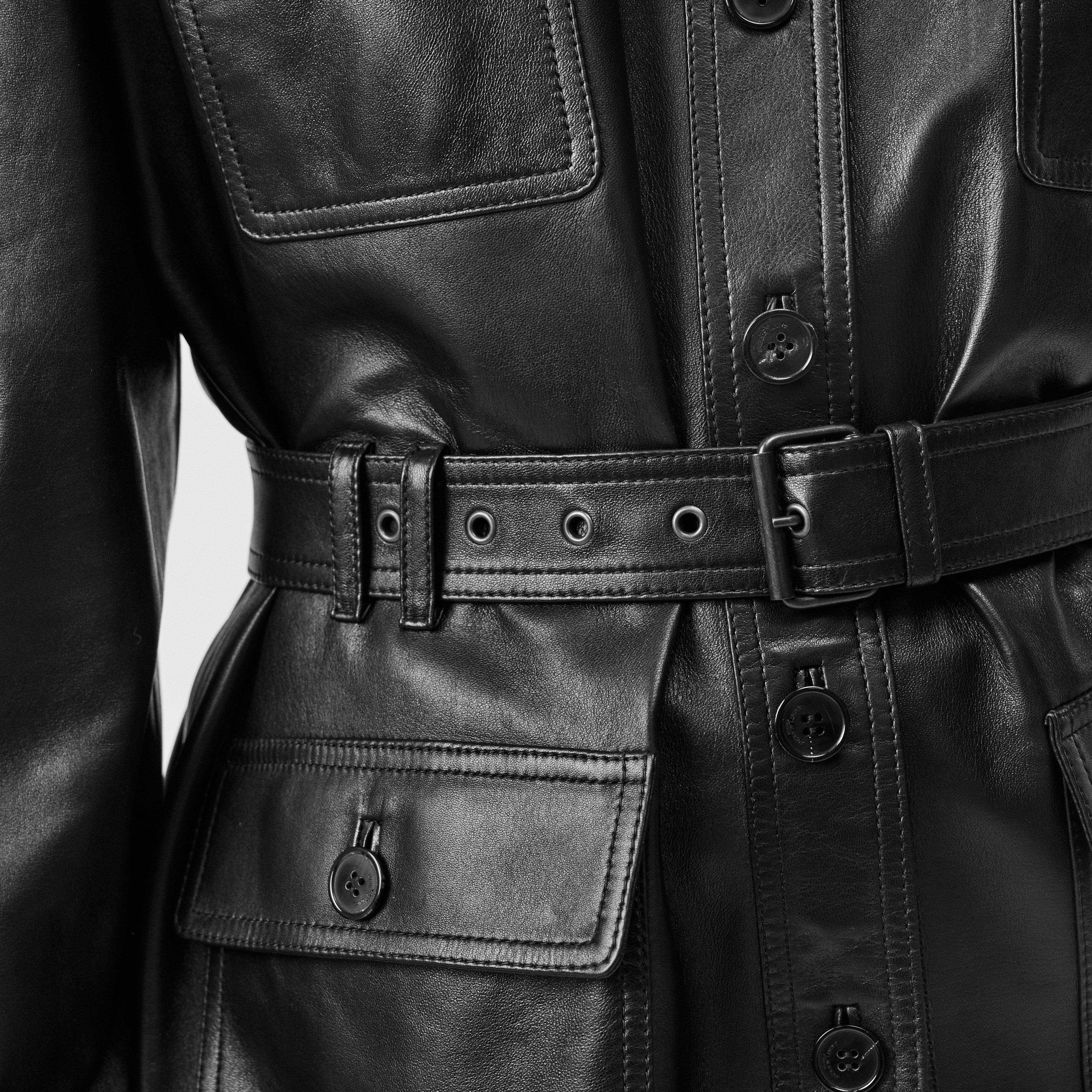 Black - Saint Laurent - Women's  4 Pocket Button Hip Length Long Sleeve Leather Jacket - 5