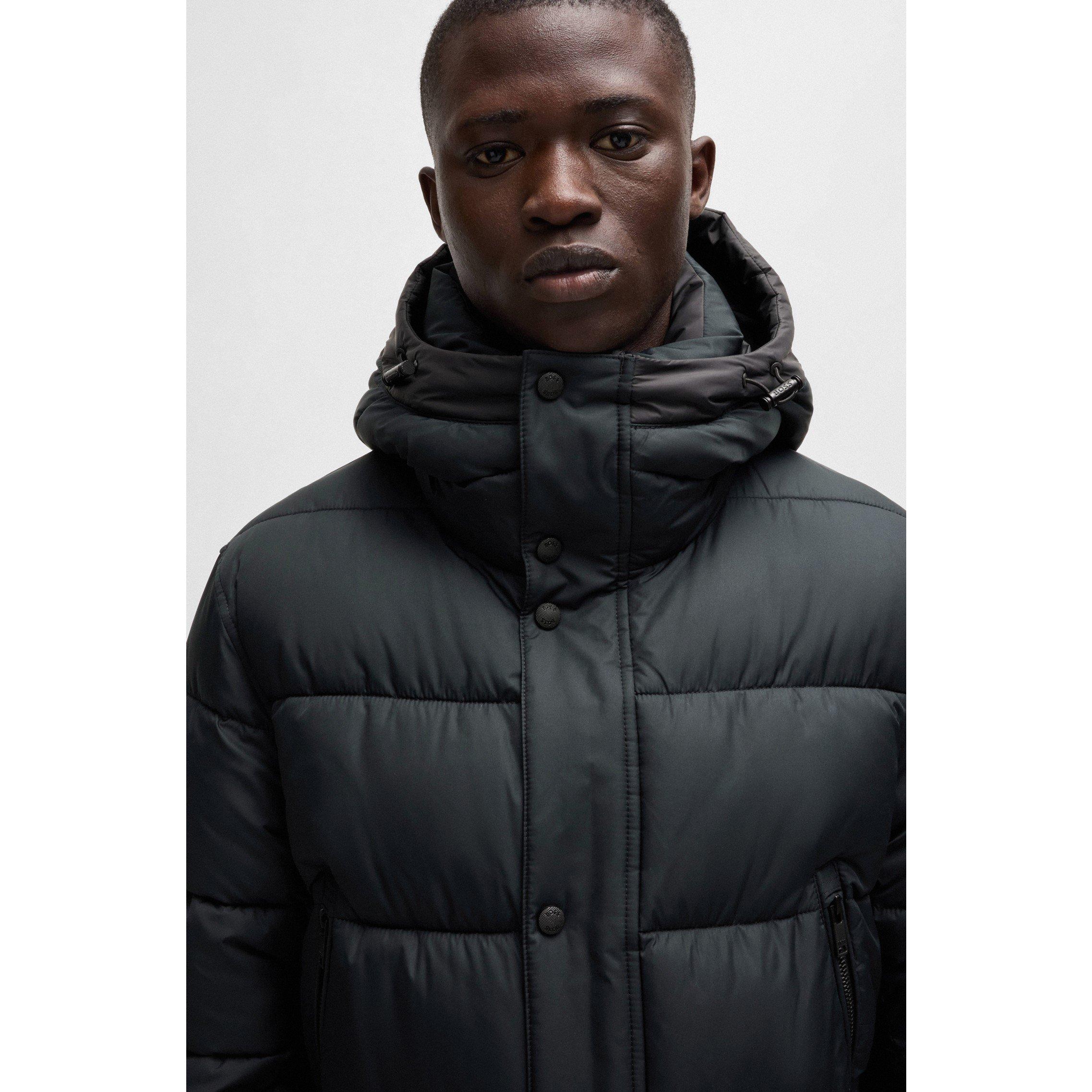 Black 001 - Boss - Men's Omaris Water-Repellent Hooded Long Sleeve Short Puffer Jacket - 4