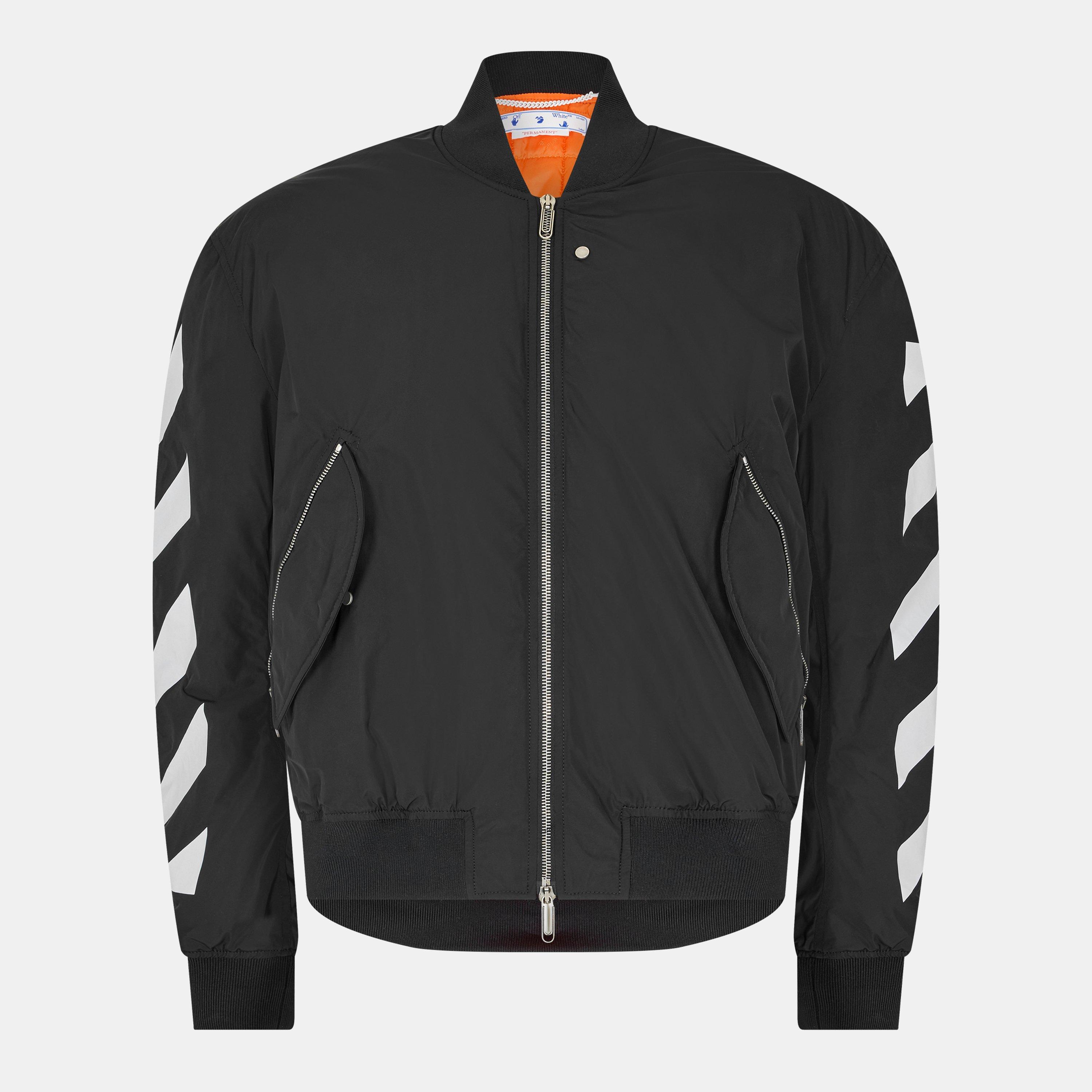 Black/White - Off White - Men's - Ribbed Athletic Bomber Jacket - 1