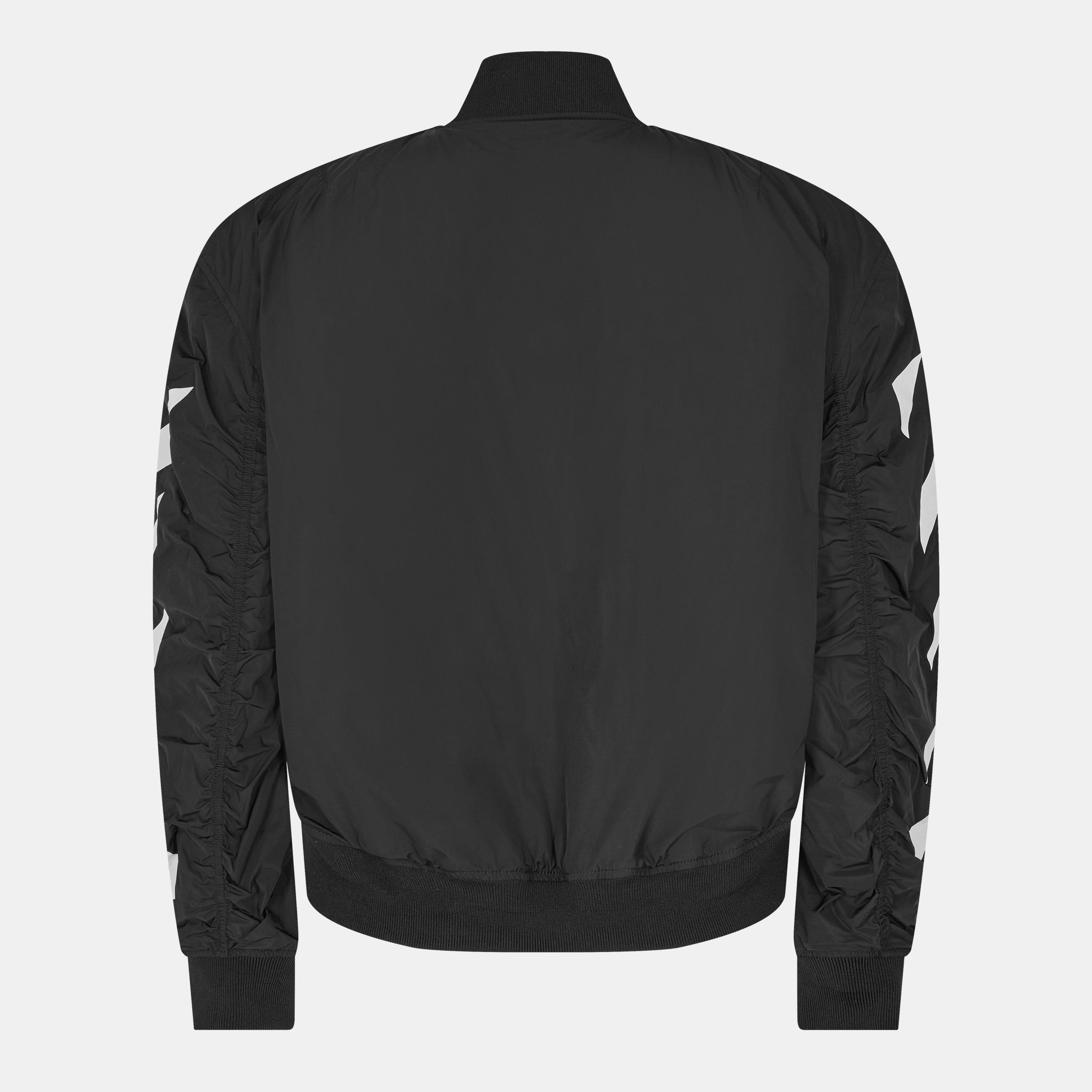 Black/White - Off White - Men's Off-White Ribbed Bomber Jacket - 2