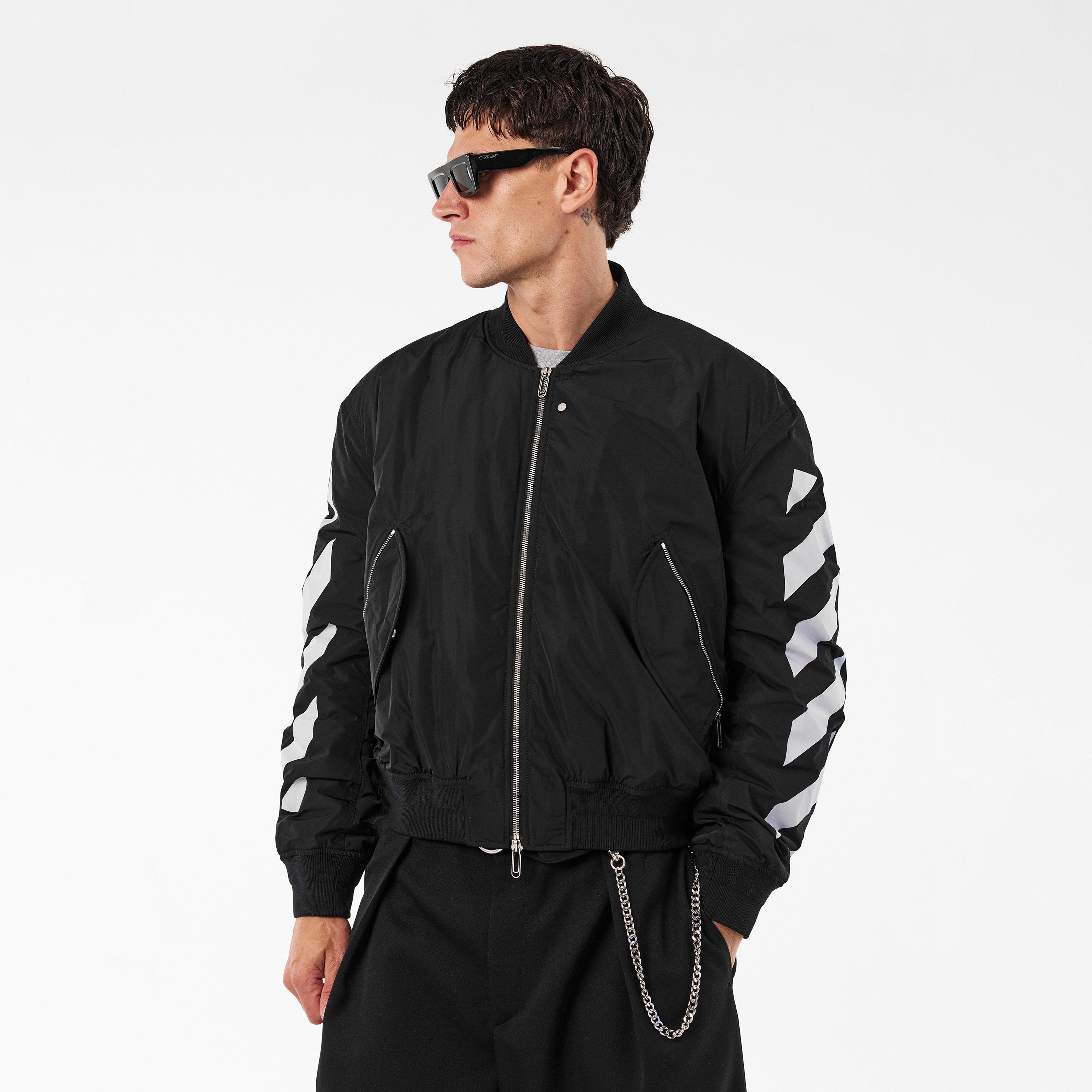 Black/White - Off White - Men's Off-White Ribbed Bomber Jacket - 3