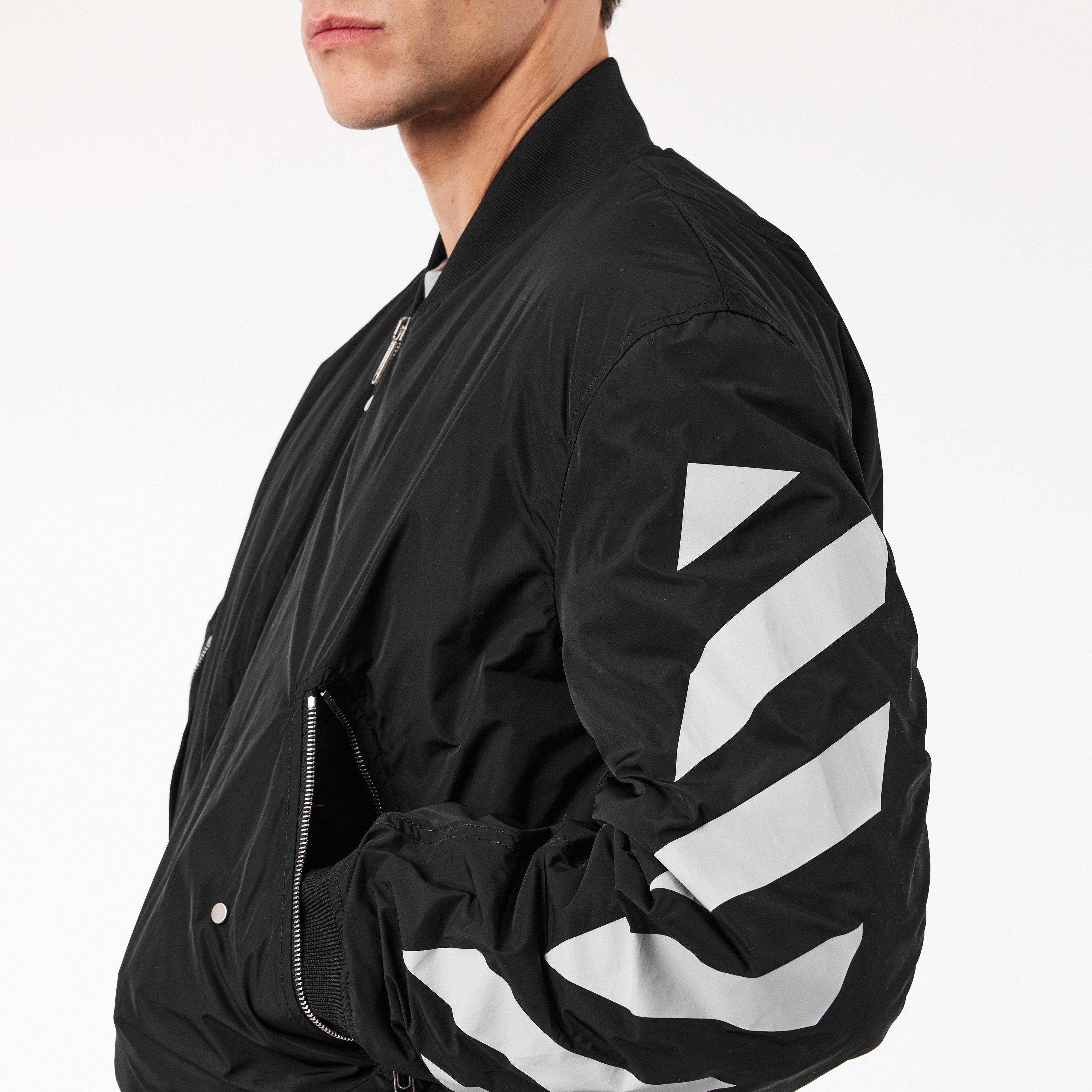 Black/White - Off White - Men's Off-White Ribbed Bomber Jacket - 5