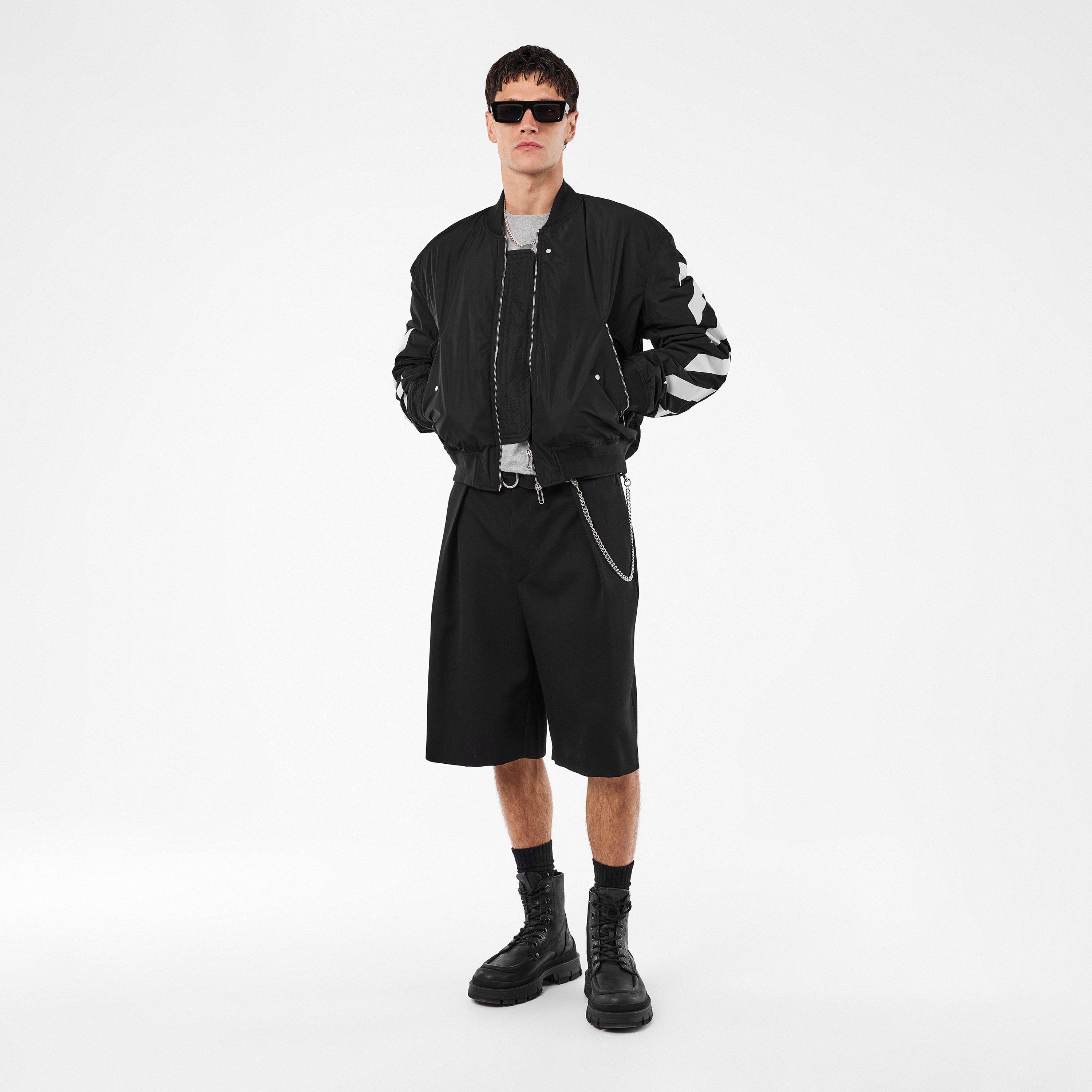 Black/White - Off White - Men's Off-White Ribbed Bomber Jacket - 6