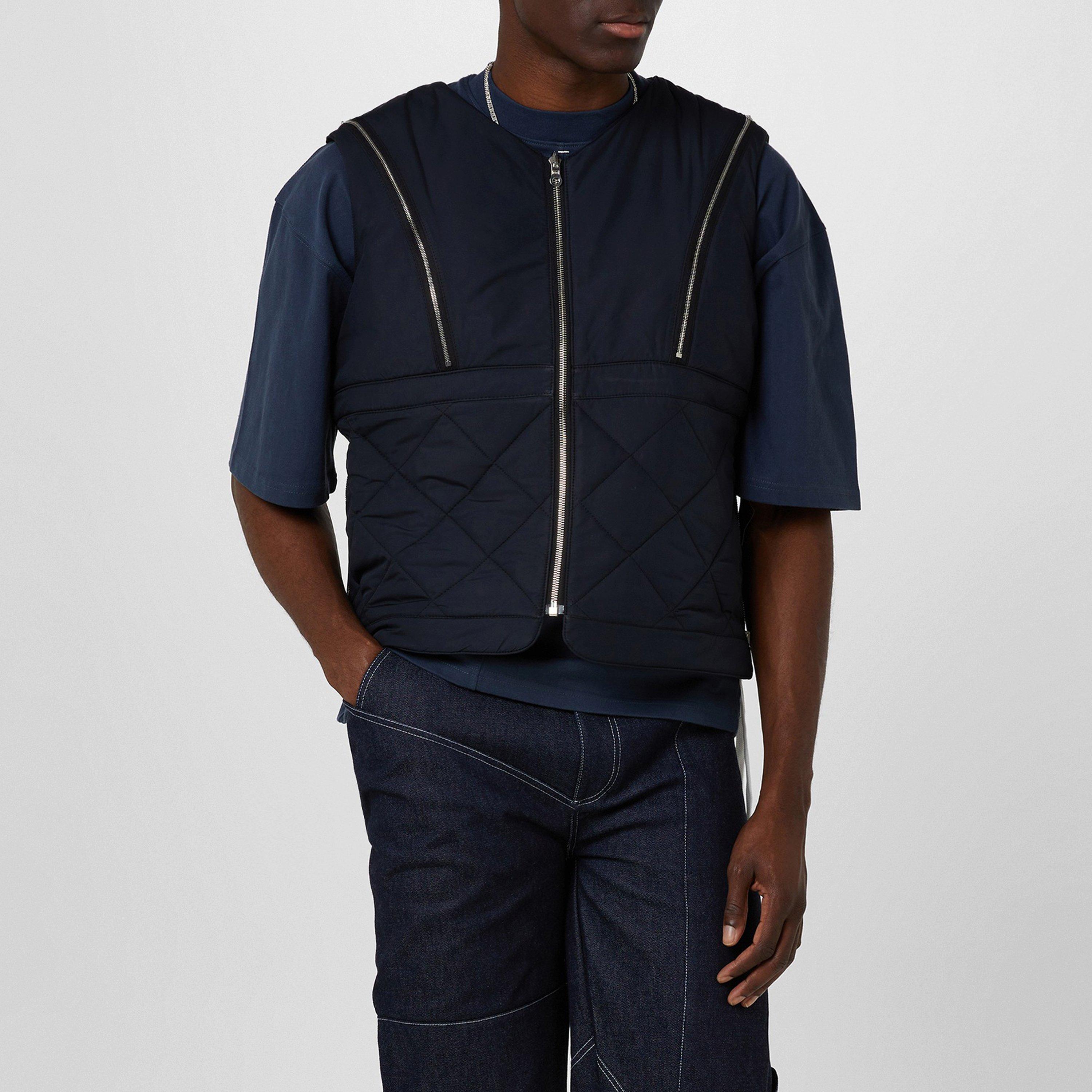 Blue - Gbadebo - Men's Utility Vest Reversible Quilted Oversized Fit Gilet - 3