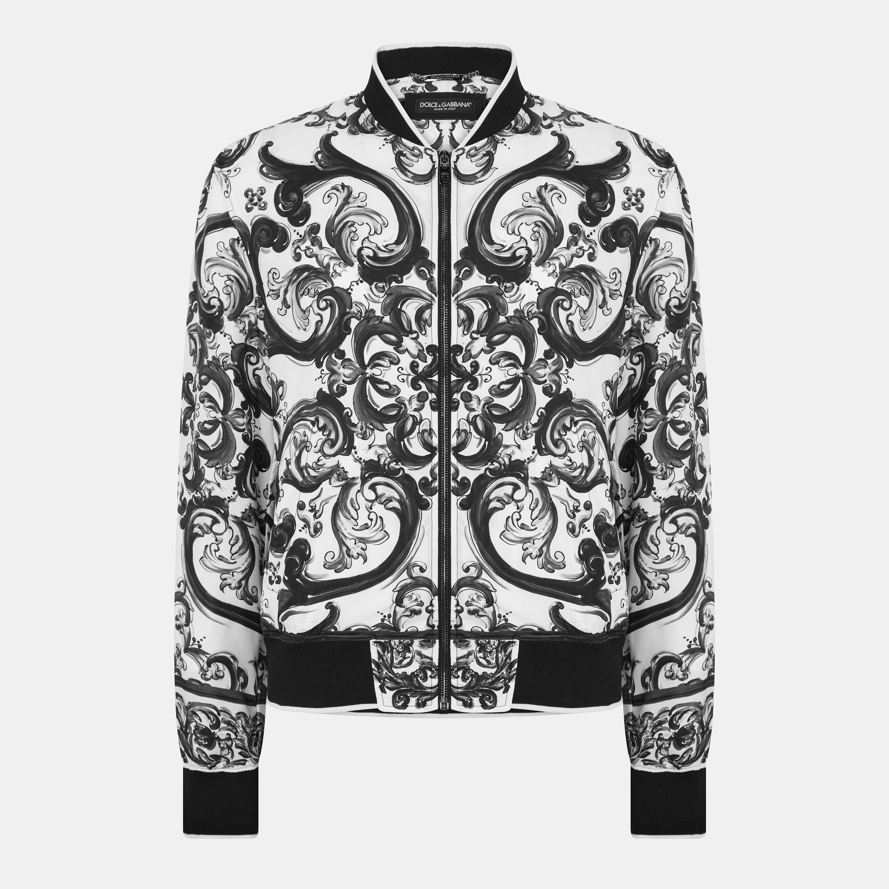 Dolce and Gabbana Men's Metal Hardware Ribbed Trim Bomber Jacket - Maiolica - L
