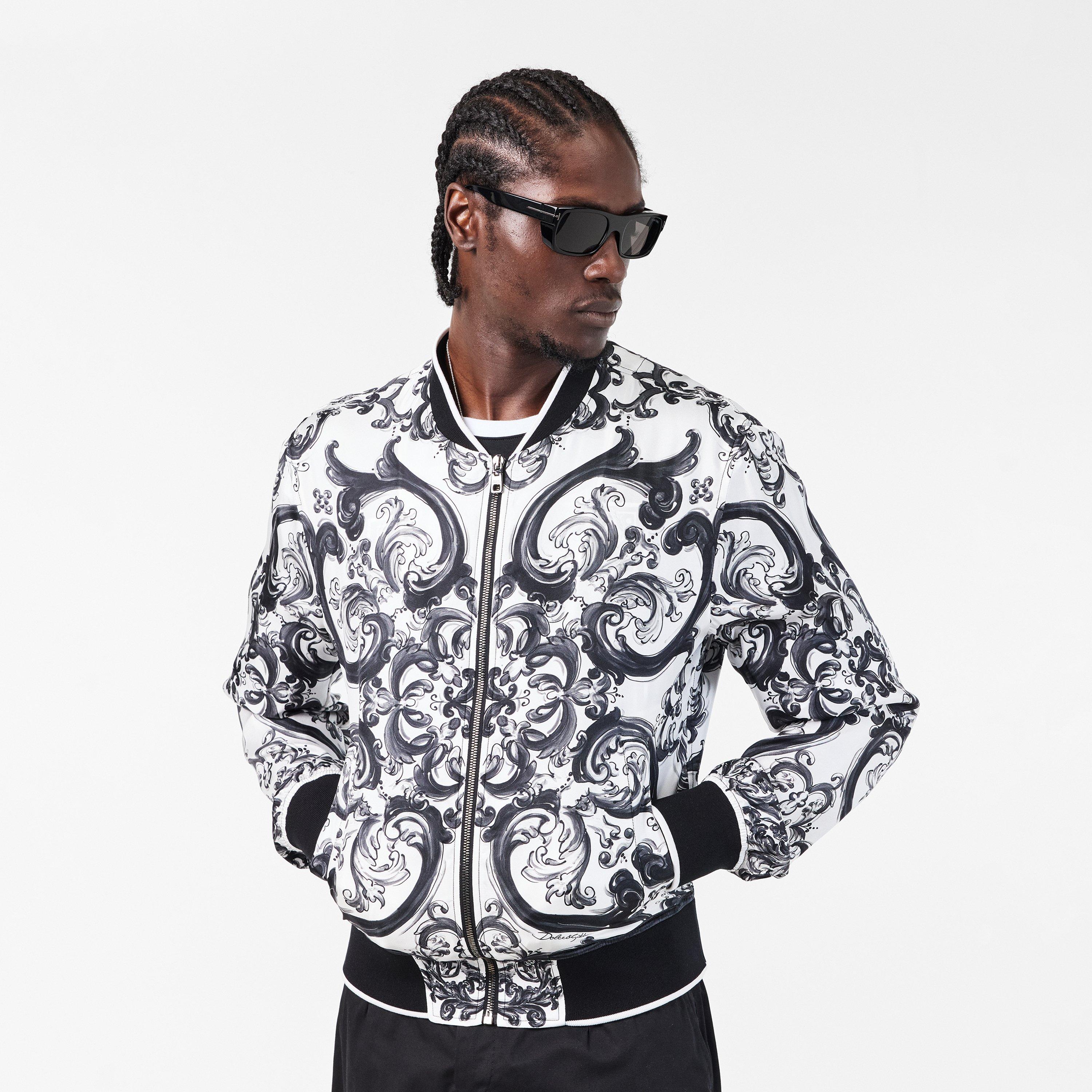 Dolce and Gabbana Men's Metal Hardware Ribbed Trim Bomber Jacket