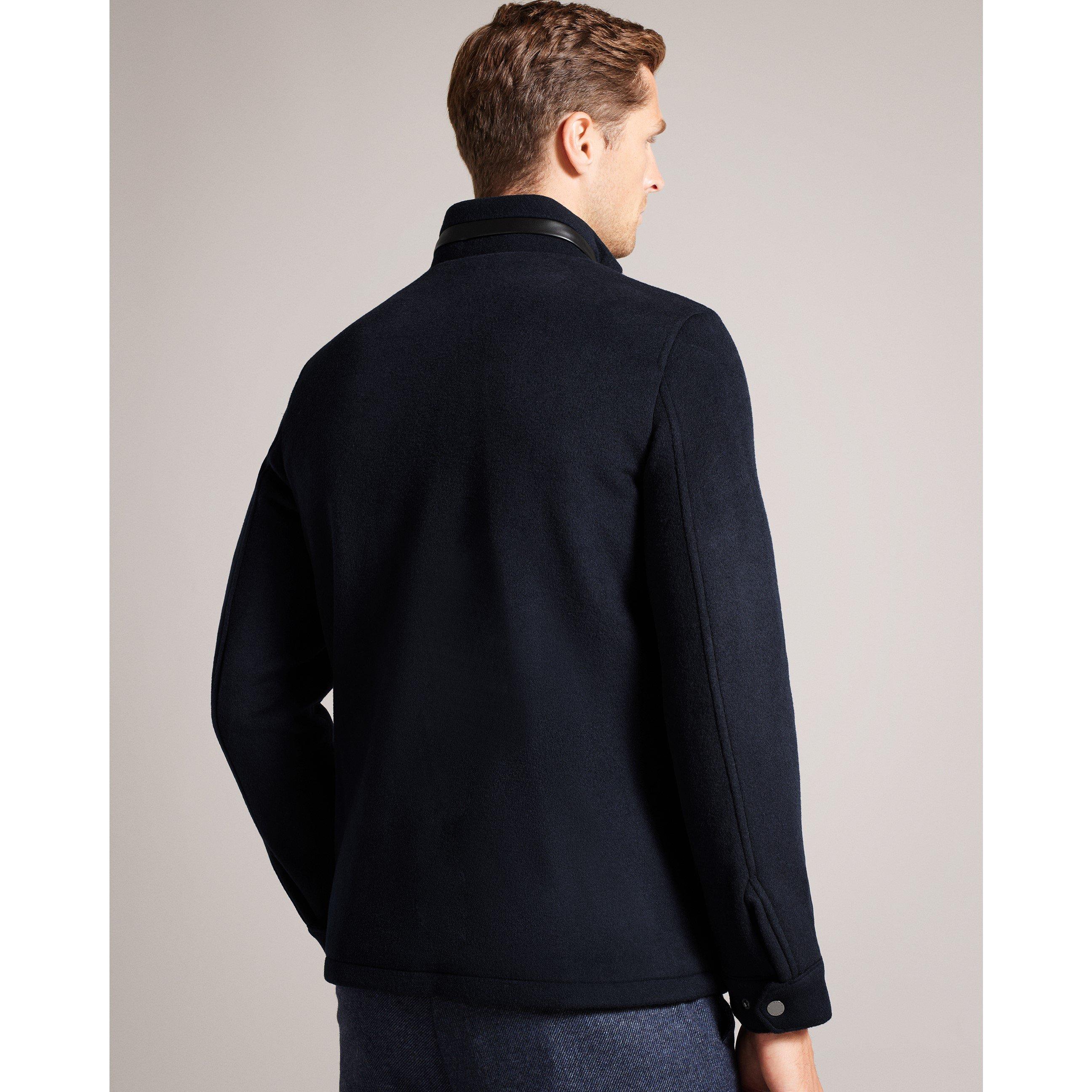 Navy - Ted Baker - Men's Funnel Neck Overcoat - 3