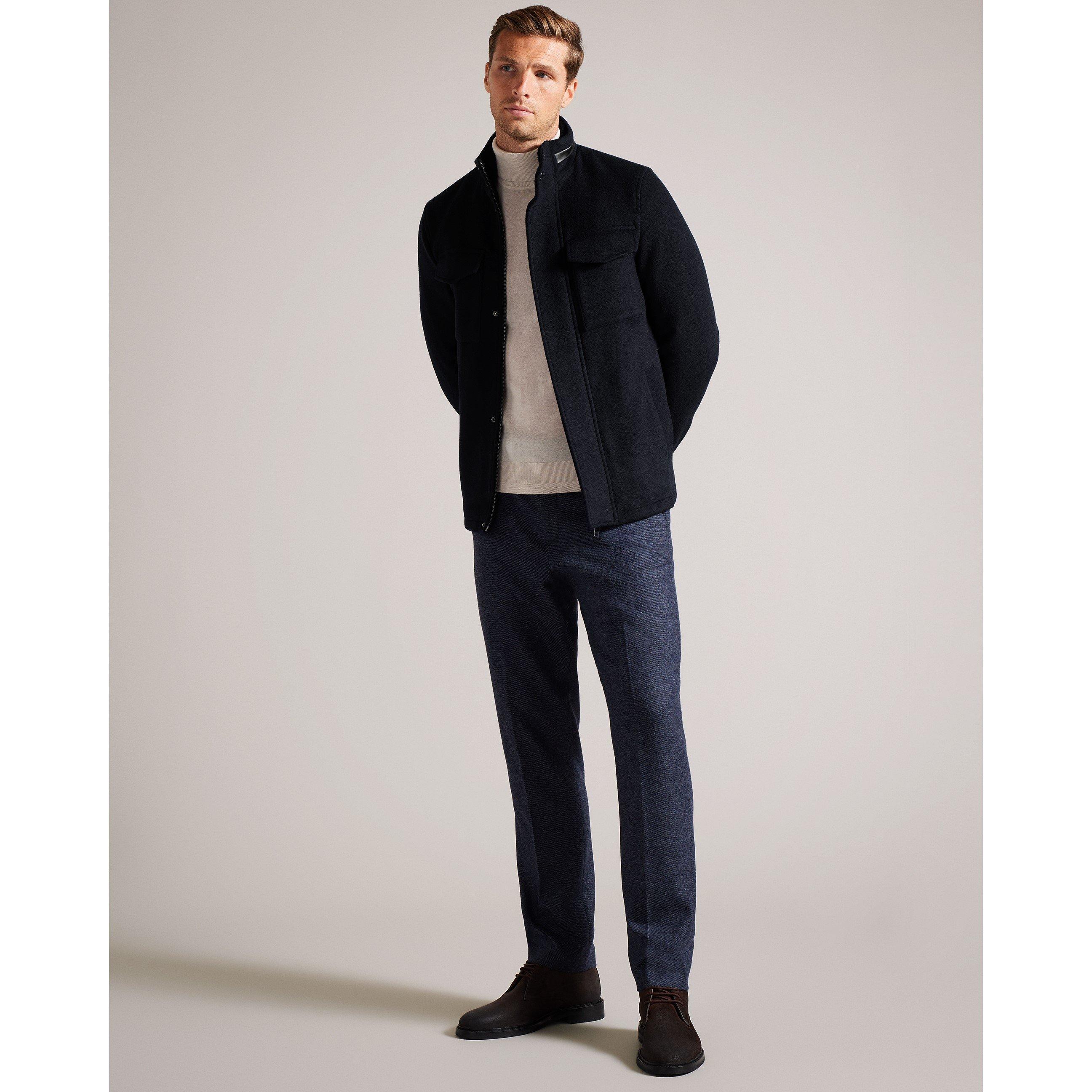 Navy - Ted Baker - Men's Funnel Neck Overcoat - 5