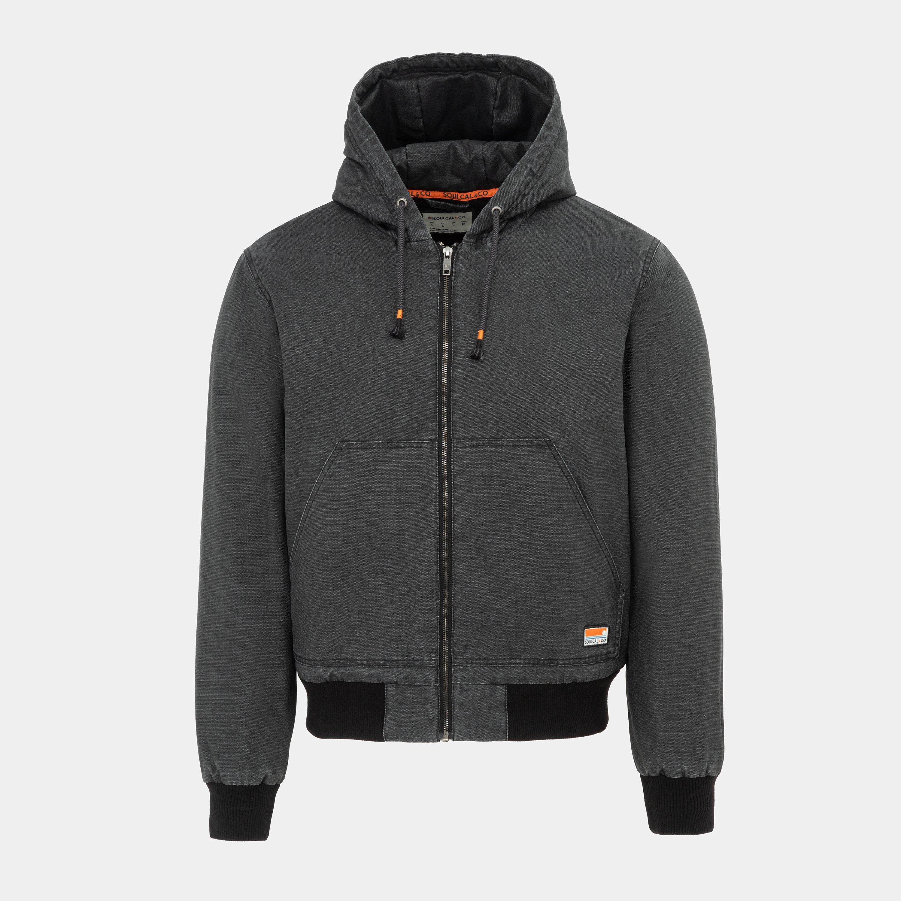 Charcoal - SoulCal - Men's Canvas Long Sleeve Full Zip Bomber Jacket - 1