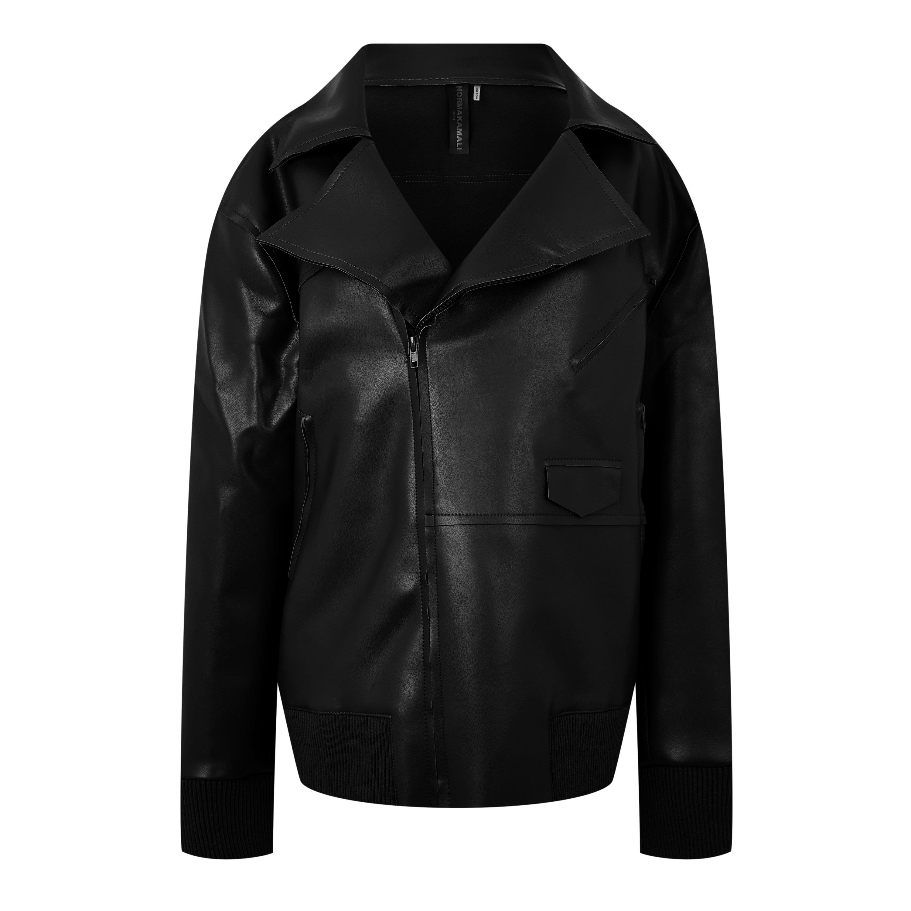 Black - Norma Kamali - Women's Oversized Moto Leather Jacket - 5