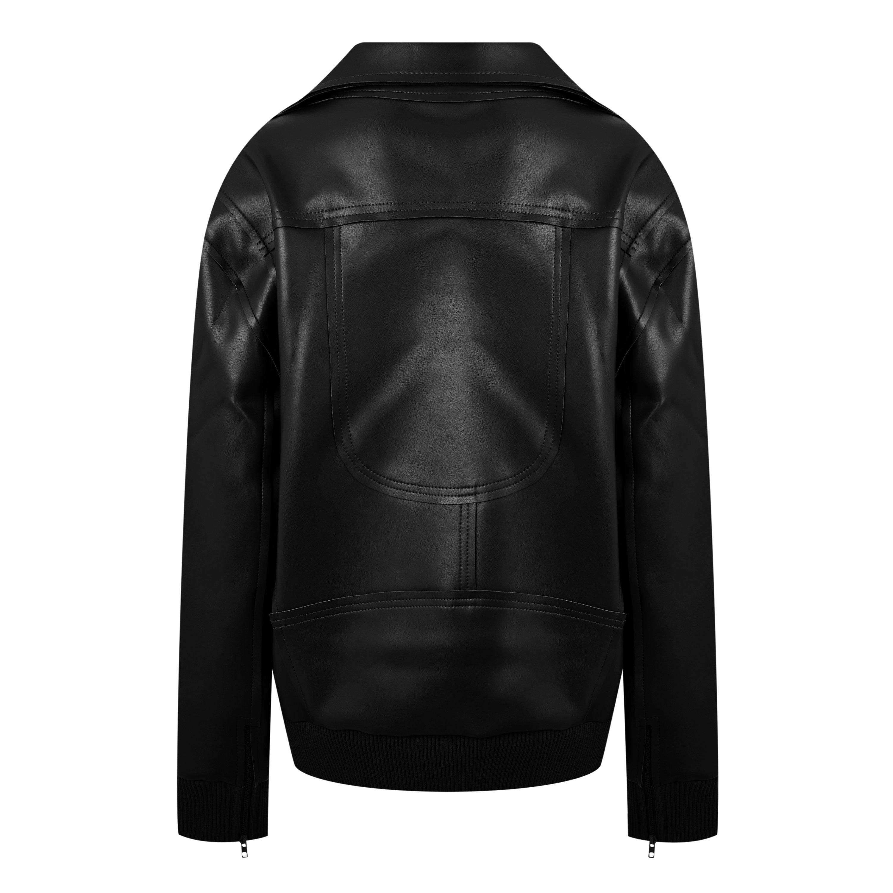 Black - Norma Kamali - Women's Oversized Moto Leather Jacket - 6