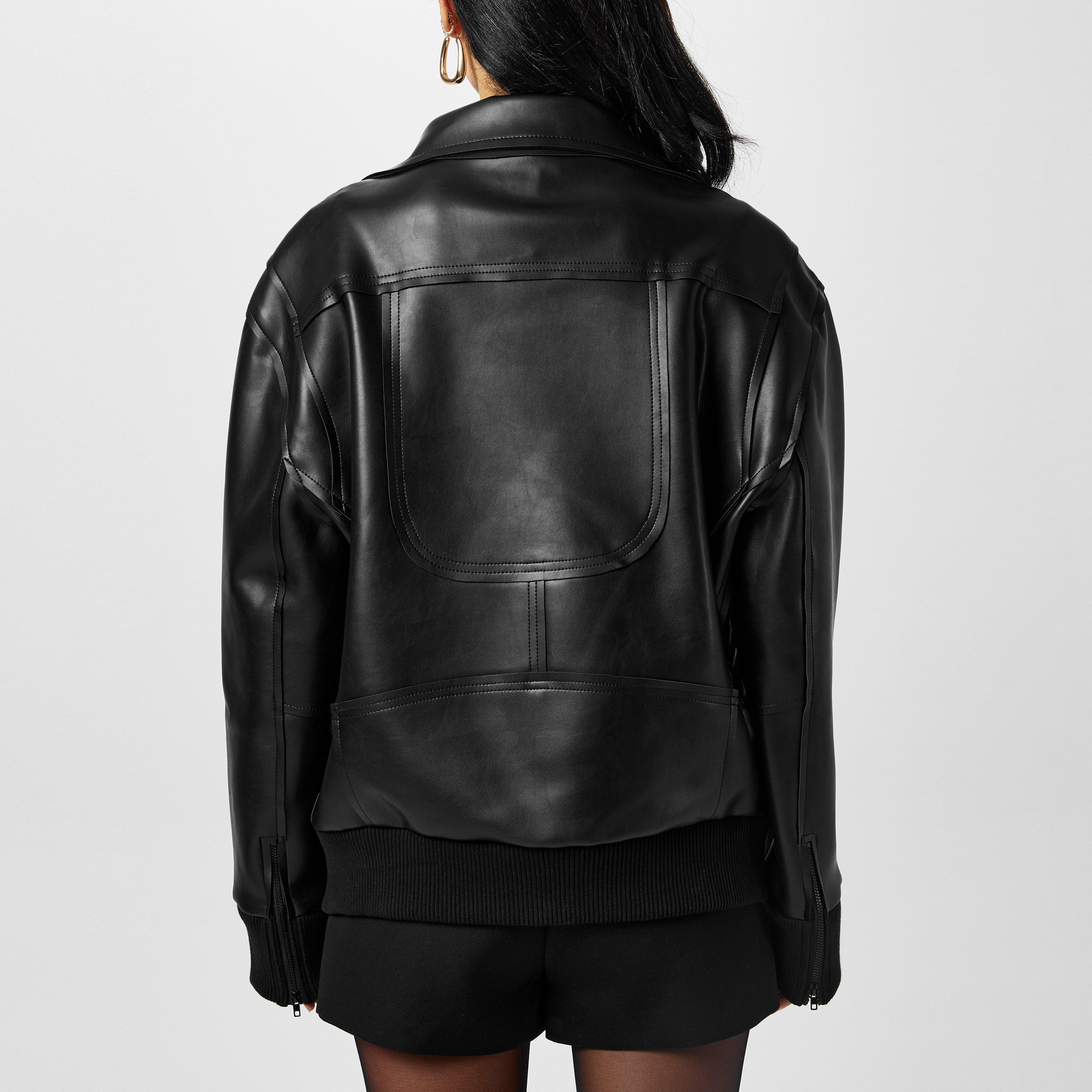 Black - Norma Kamali - Women's Oversized Moto Leather Jacket - 3
