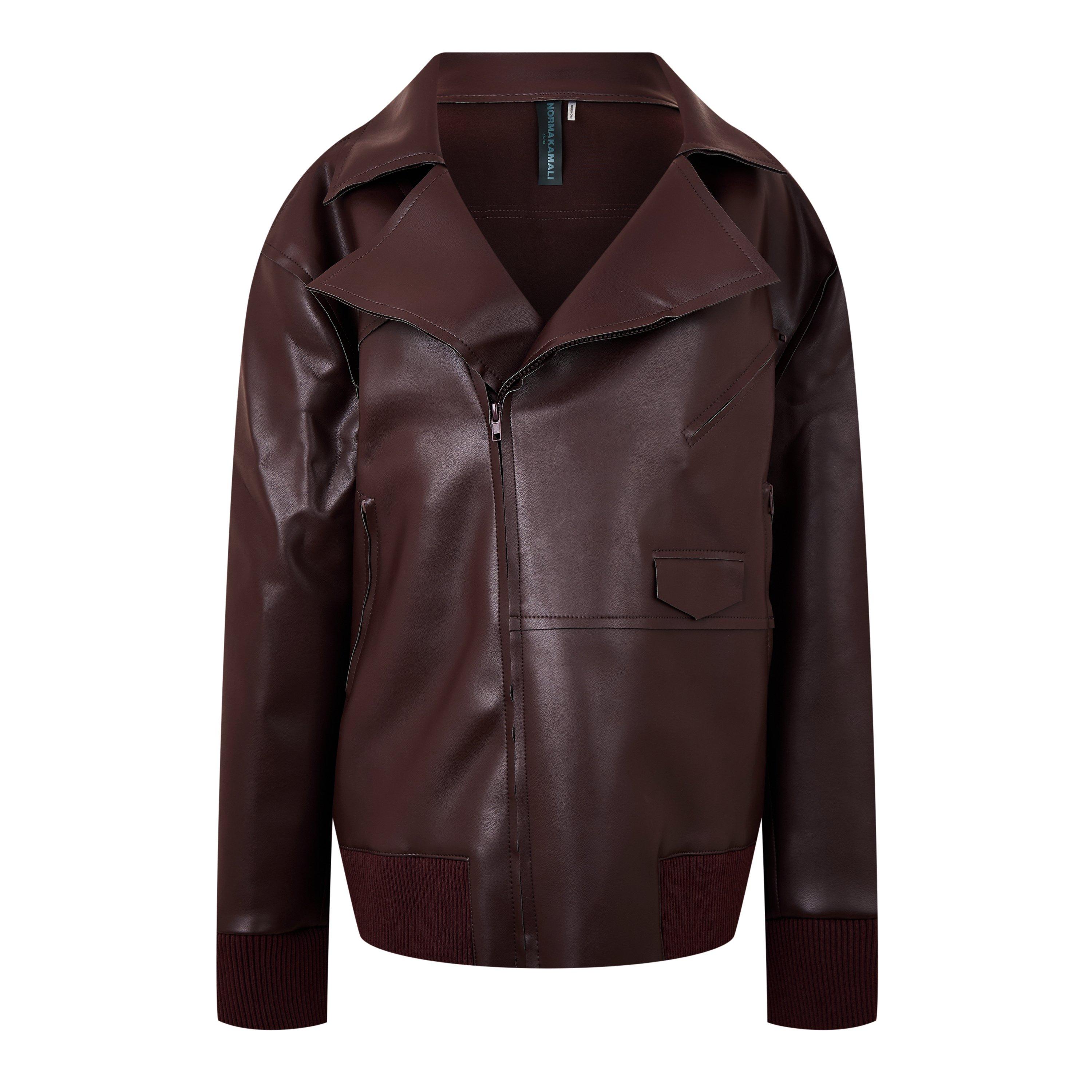 Chocolate - Norma Kamali - Women's Oversized Moto Leather Jacket - 5