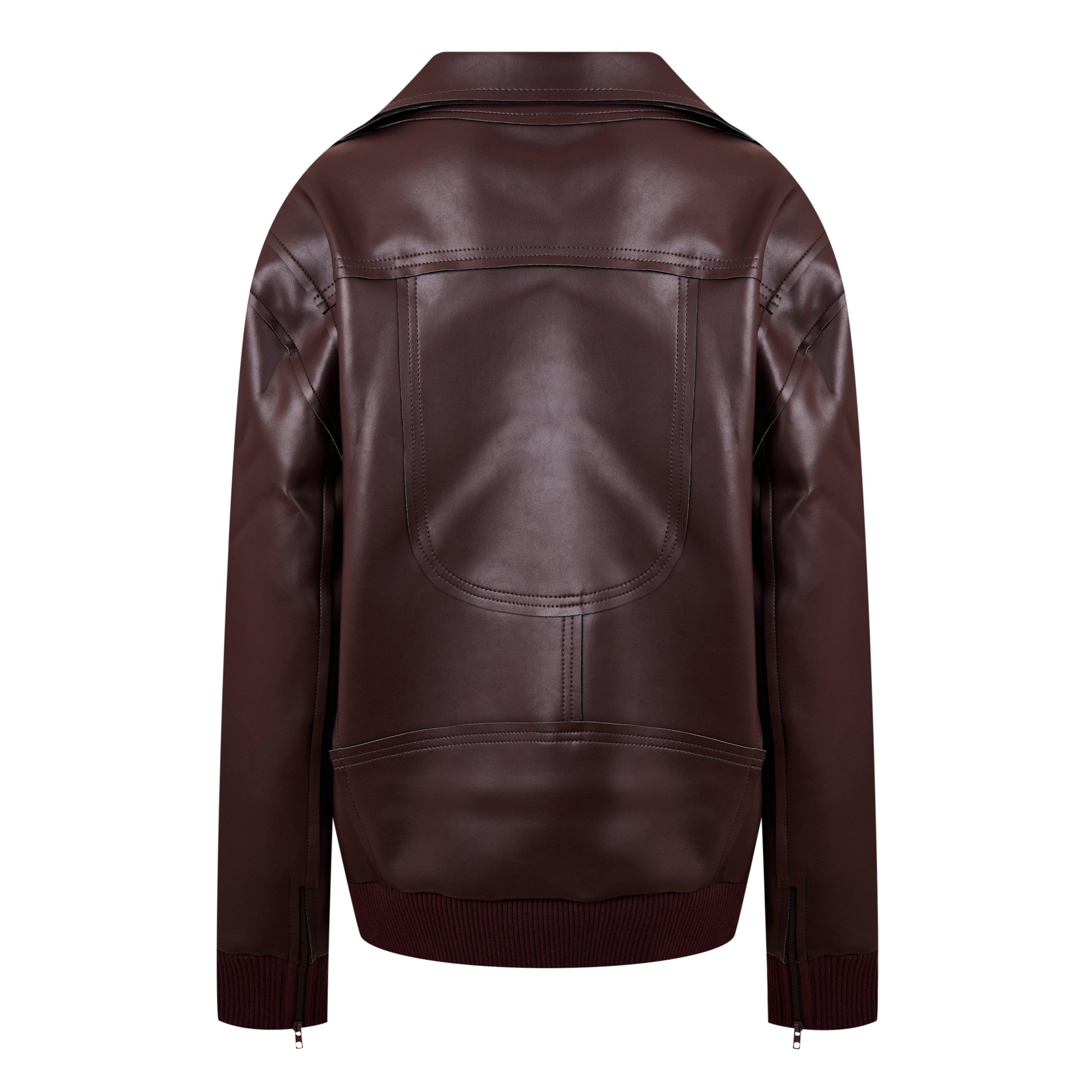 Chocolate - Norma Kamali - Women's Oversized Moto Leather Jacket - 6