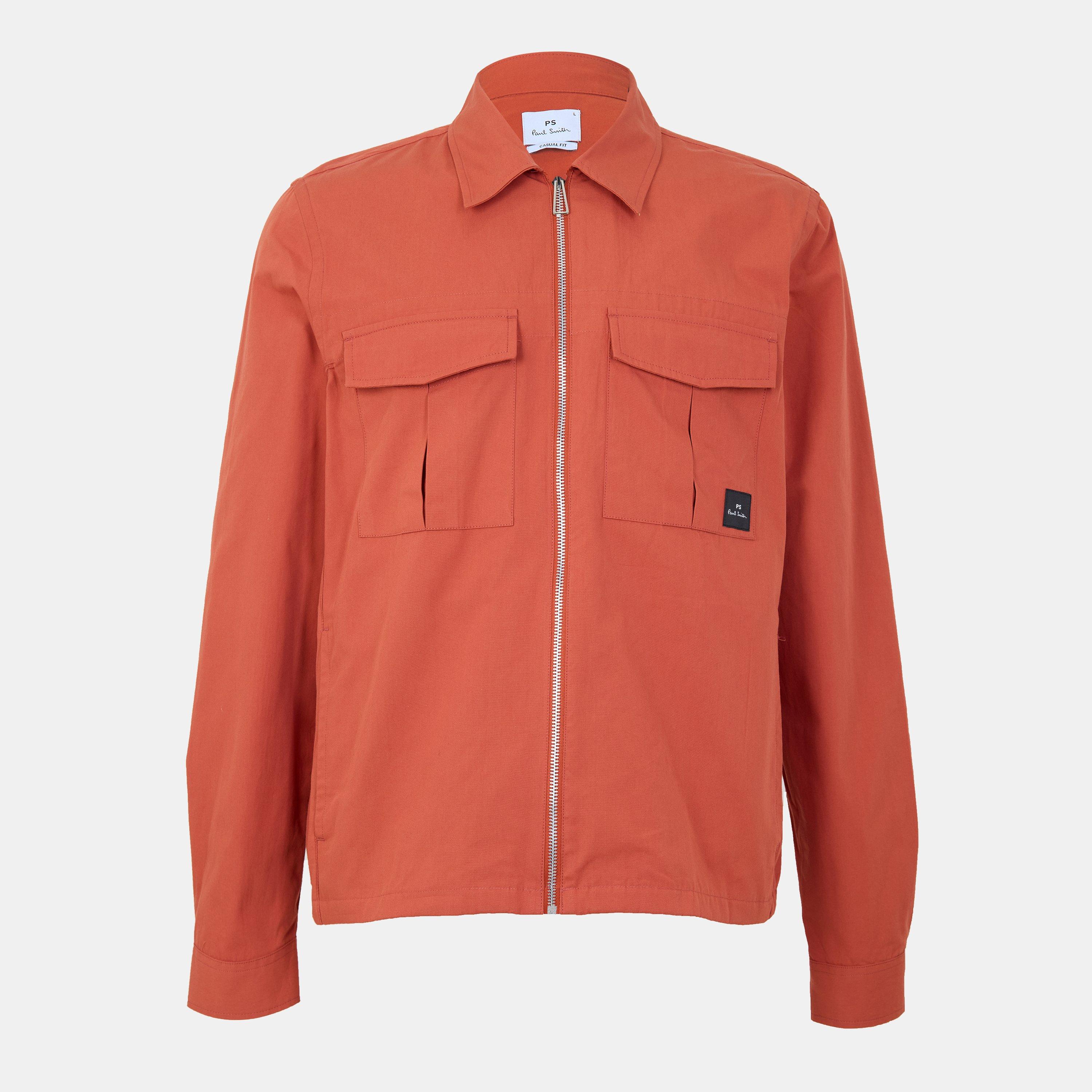 Ps Paul Smith Men's Cotton Zip Long Sleeve Overshirt - Orange 19 - L