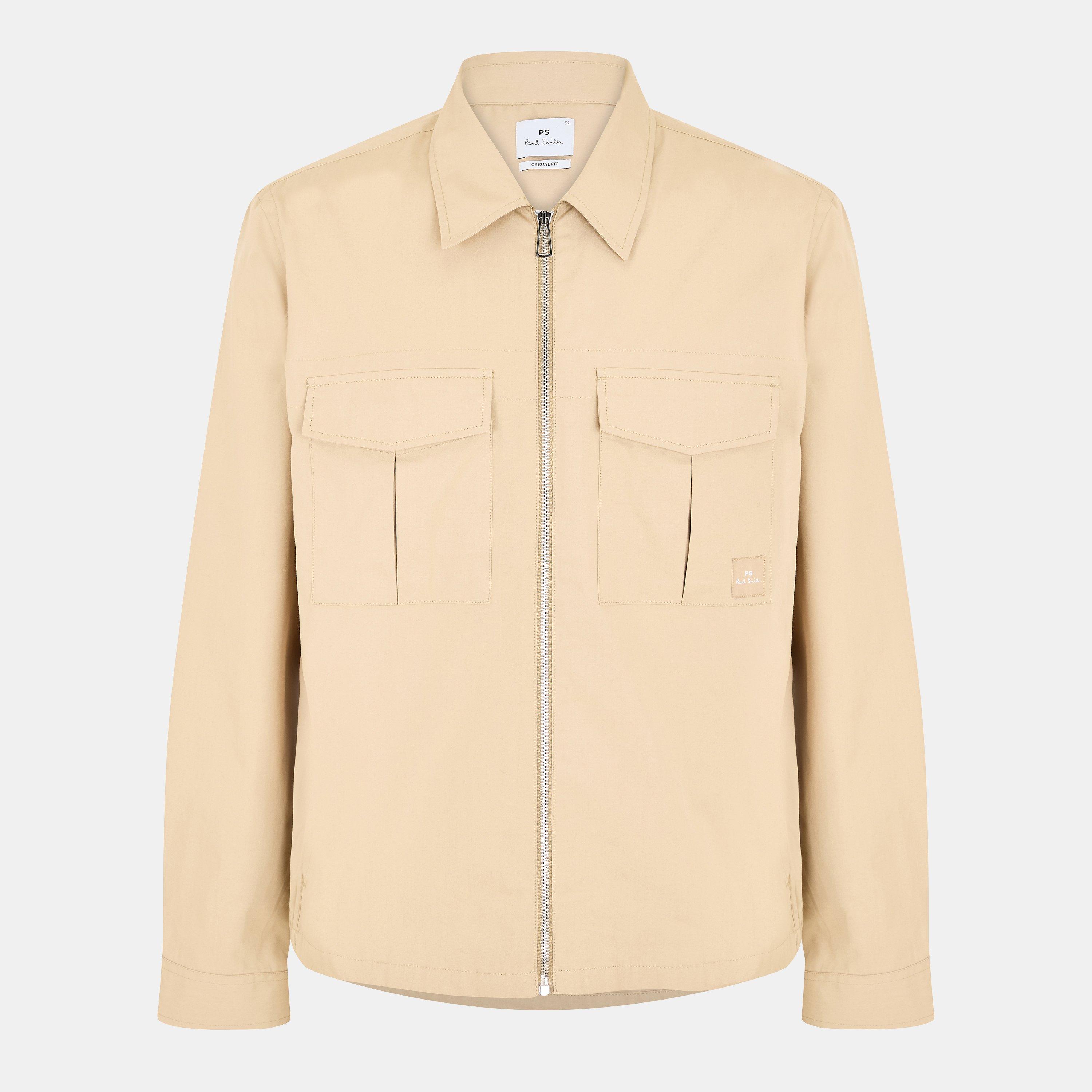 Ps Paul Smith Men's Cotton Zip Long Sleeve Overshirt - Beige 61 - 2XL