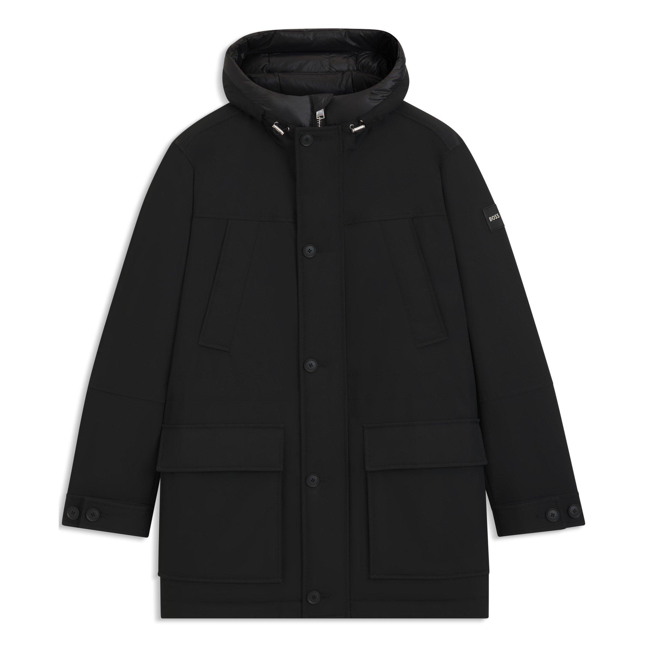 Boss Men's H-Detoni Hooded Long Sleeve Button Parka - Black 001 - Small