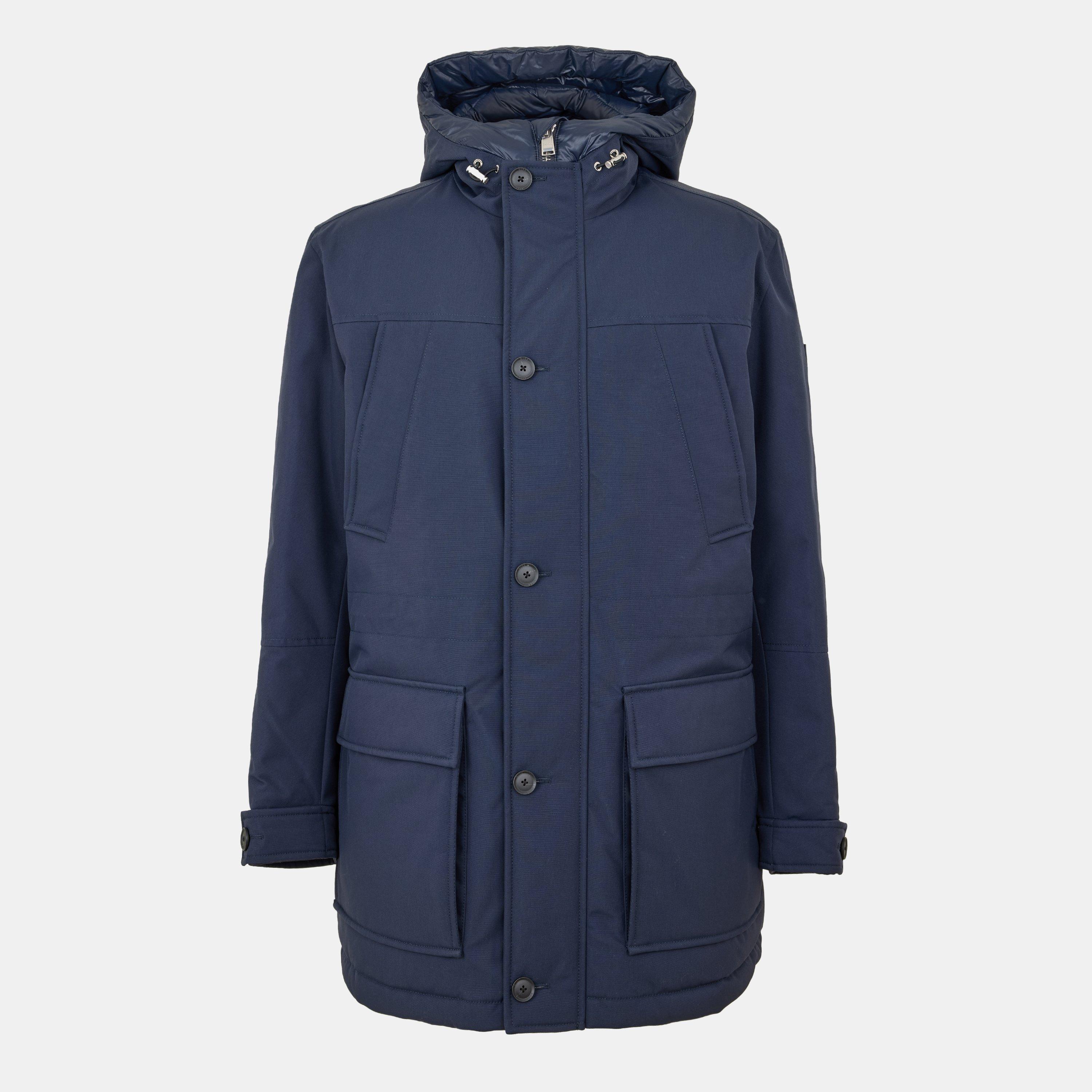 Boss Men's H-Detoni Hooded Long Sleeve Button Parka - Dark Blue 404 - Medium