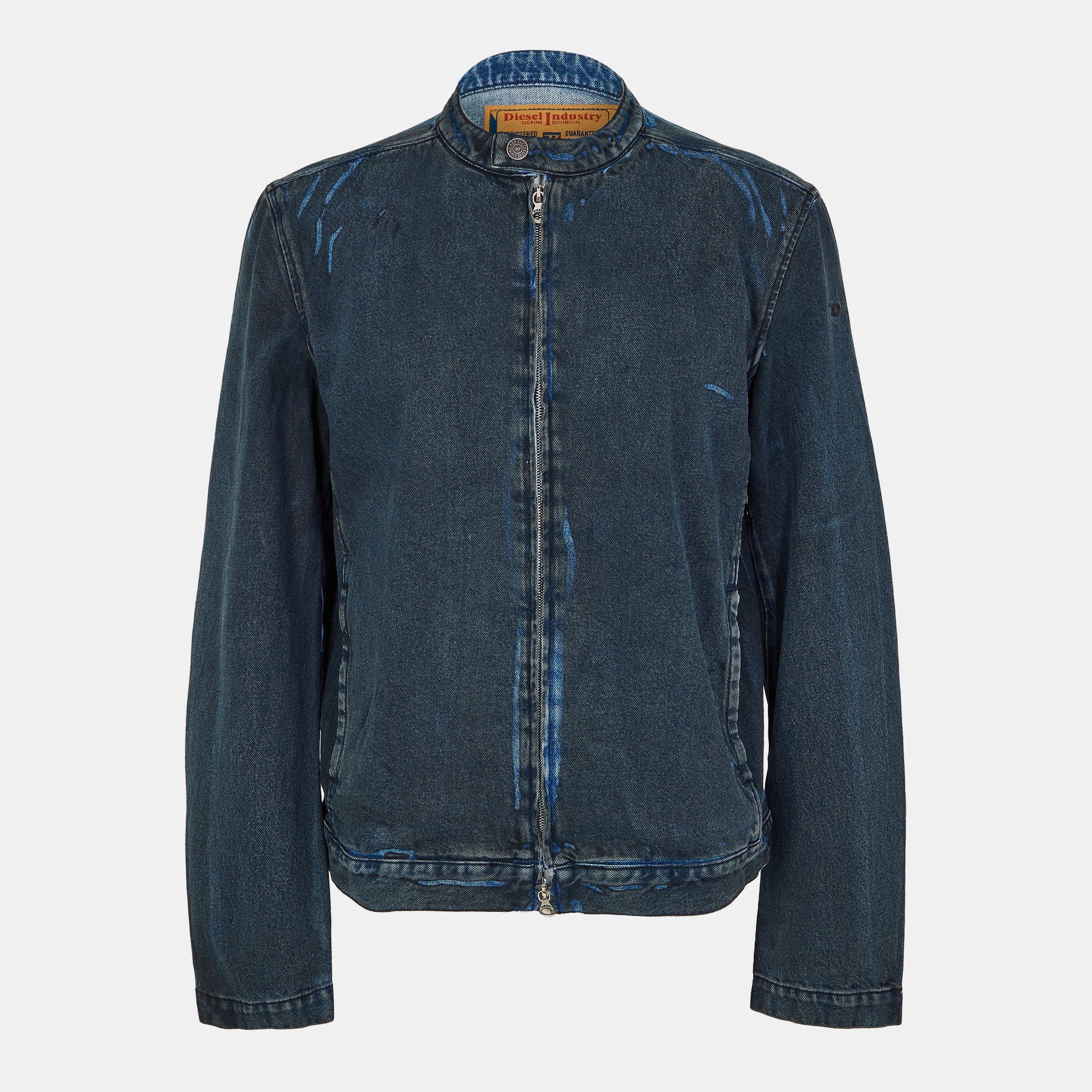 Blue Denim - Diesel - Men's Aviation-Inspired Ribbed Zip Bomber Jacket - 1