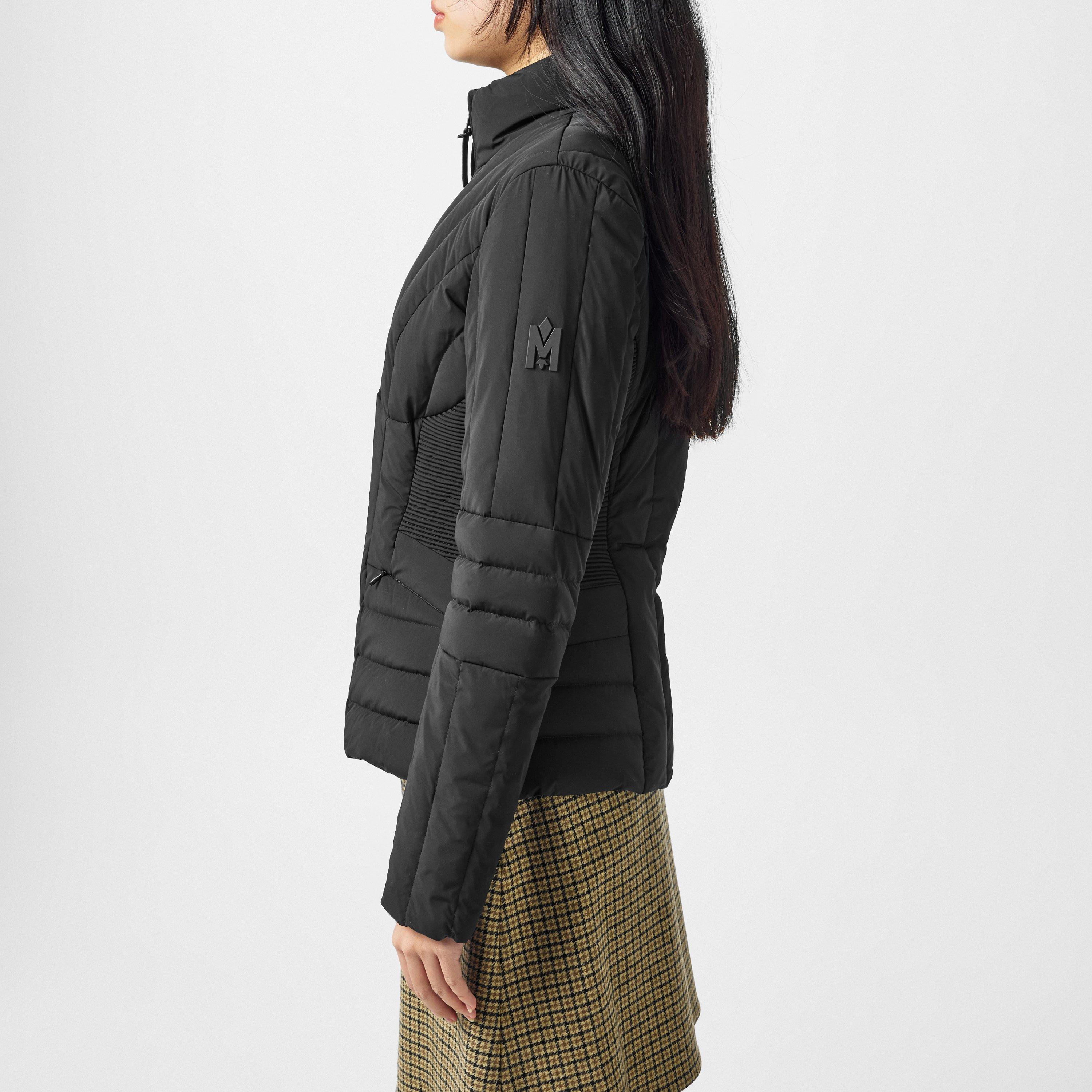 Black - Mackage - Women's Alma Smocked Goose Down Funnel Neck Long Sleeve Short Puffer Jacket - 2