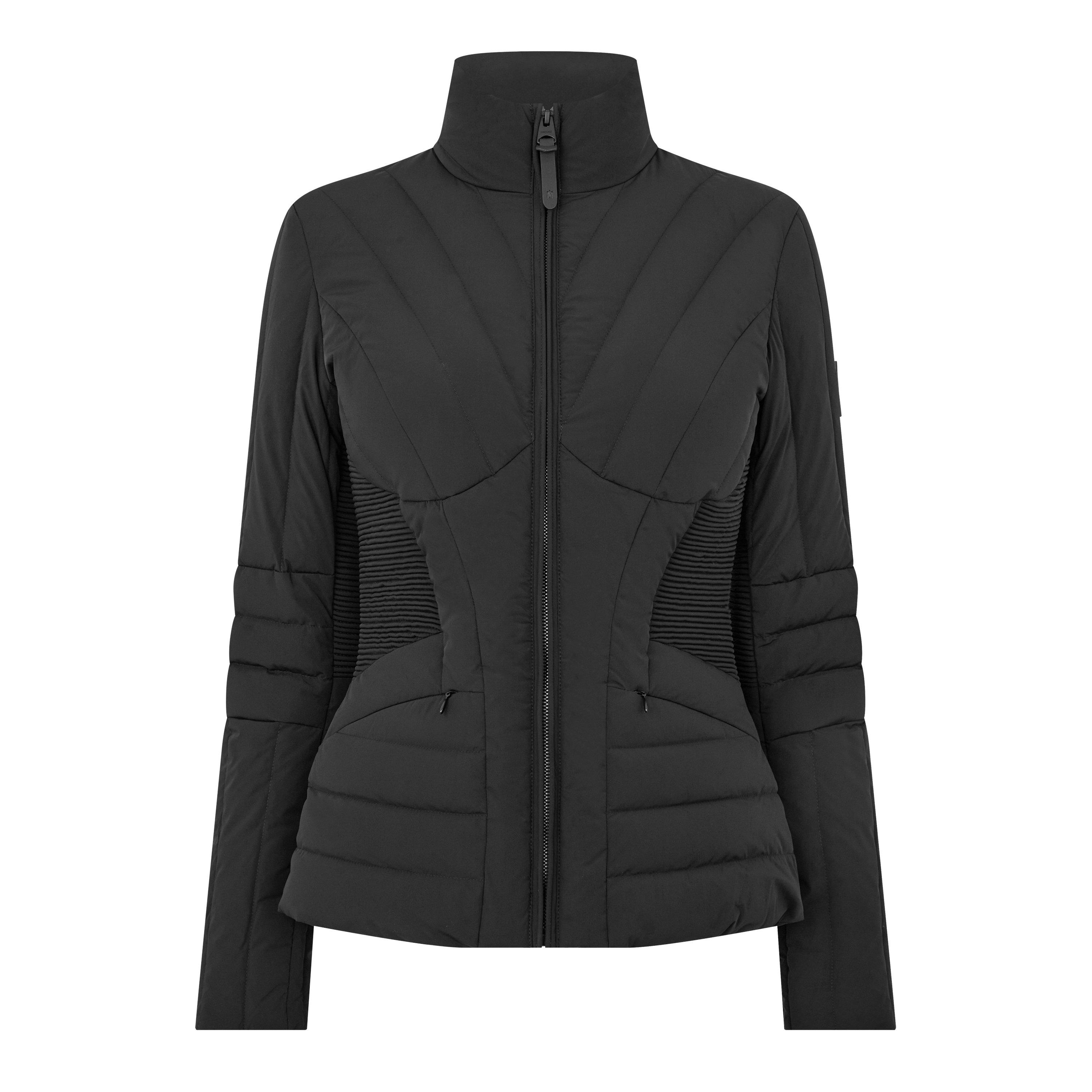 Black - Mackage - Women's Alma Smocked Goose Down Funnel Neck Long Sleeve Short Puffer Jacket - 5