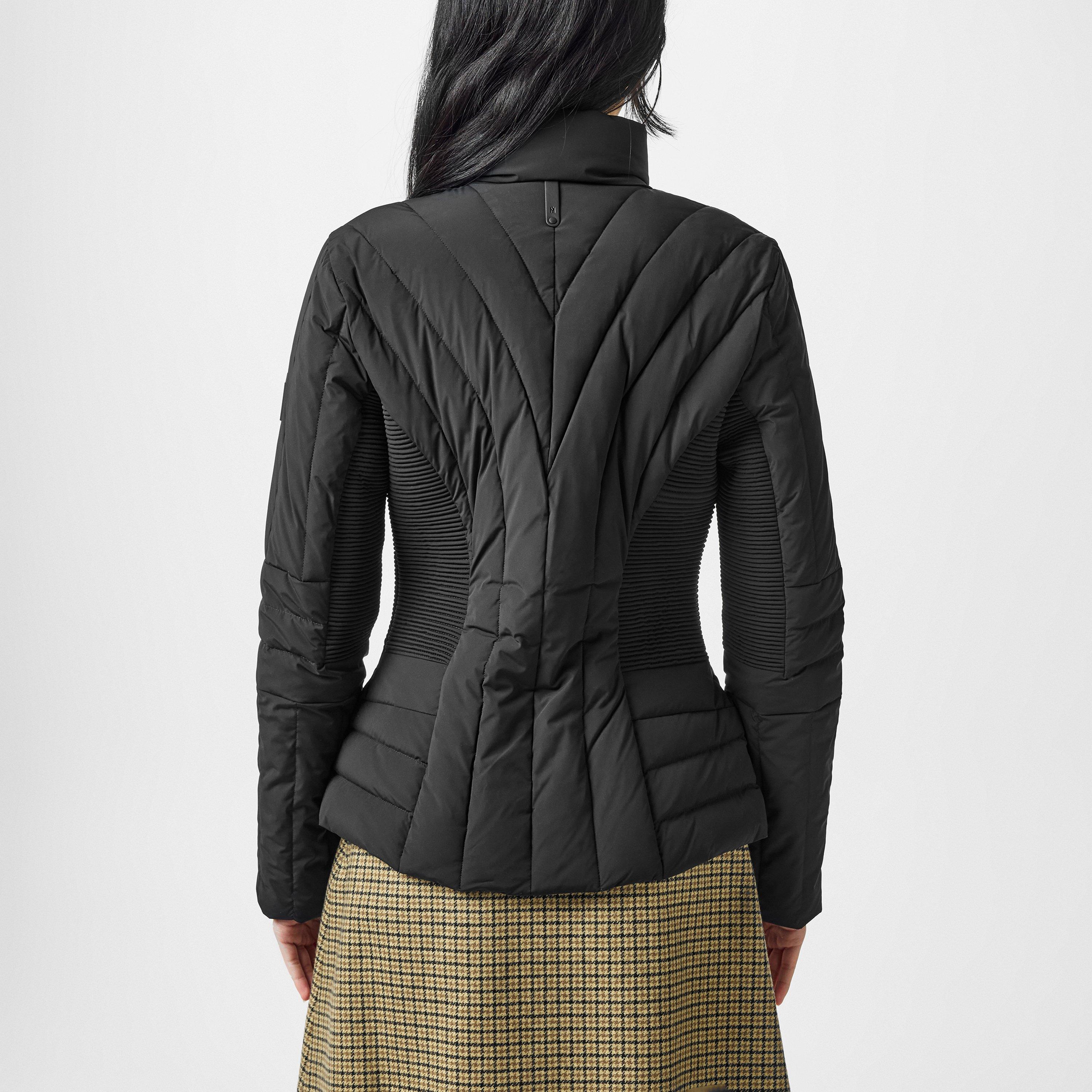 Black - Mackage - Women's Alma Smocked Goose Down Funnel Neck Long Sleeve Short Puffer Jacket - 3