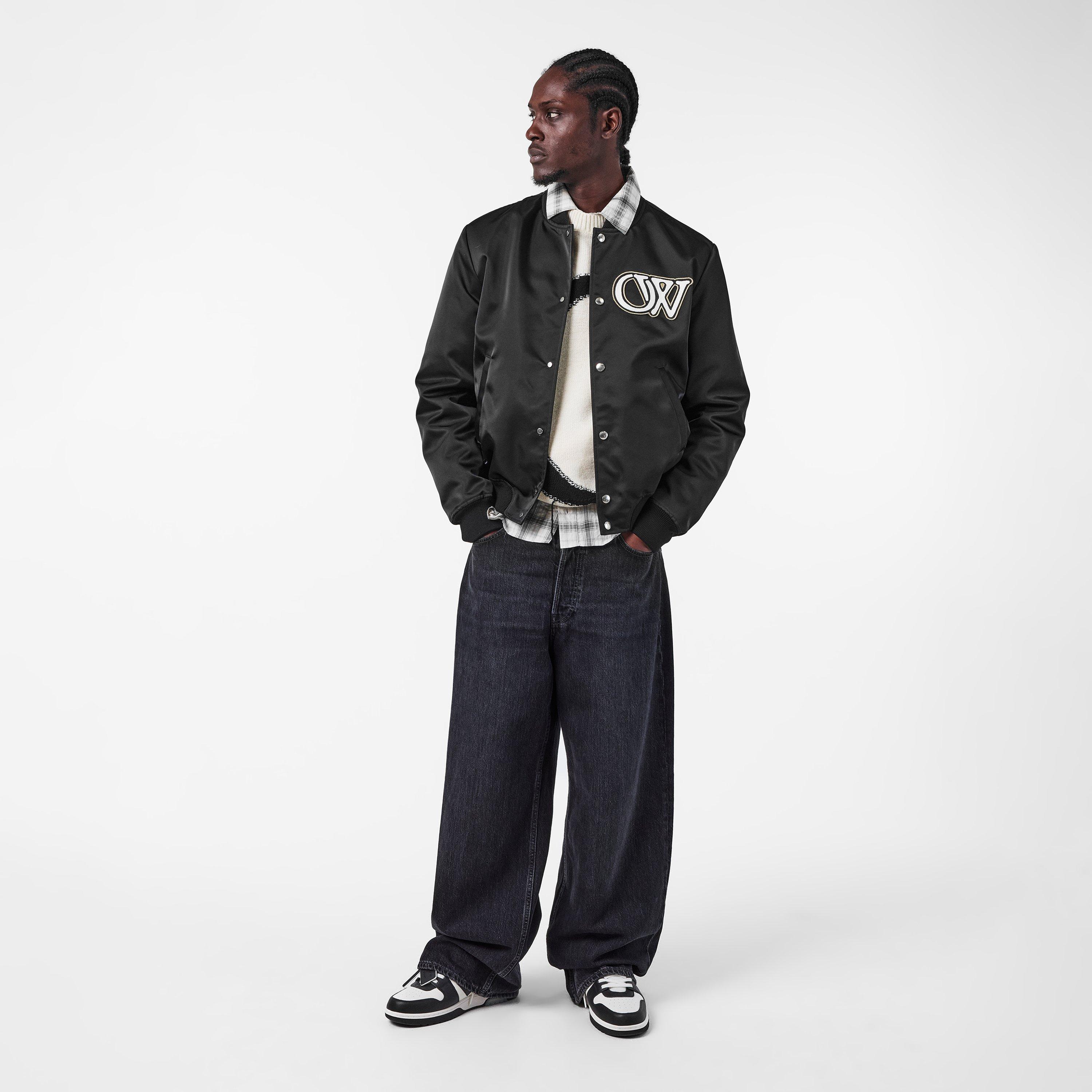 Black/White - Off White - Men's Monogram Long Sleeve Stand Collar Bomber Jacket - 6