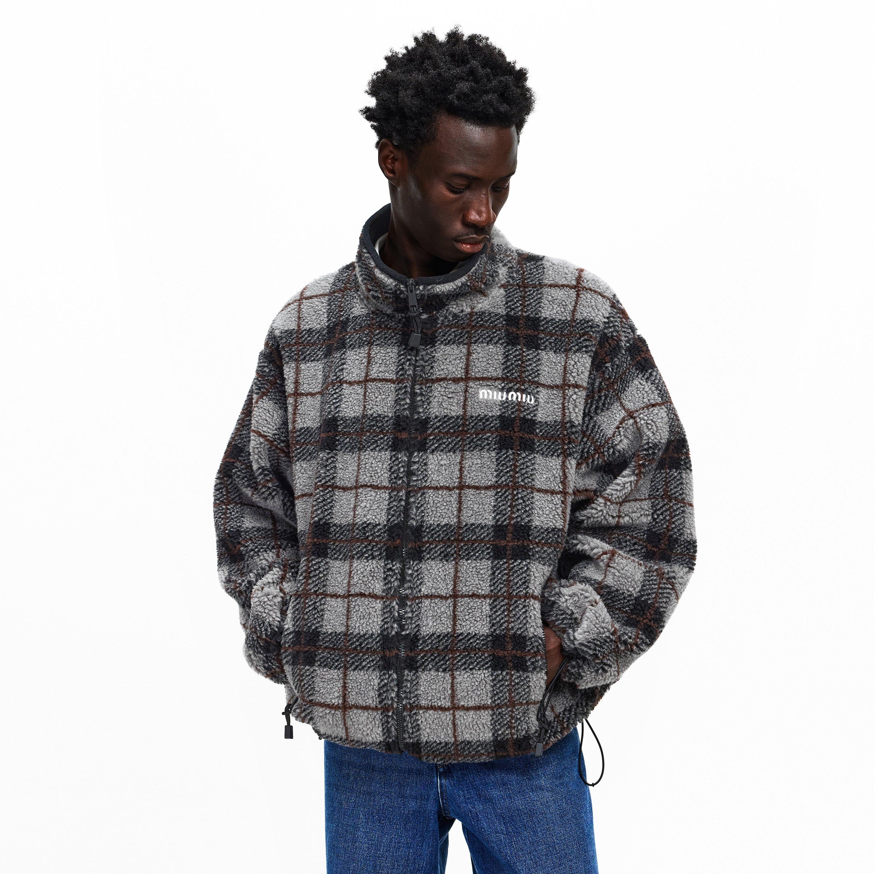 Grigio Nero - Miu Miu - Men's Teddy Check Sherpa Jacket - 3