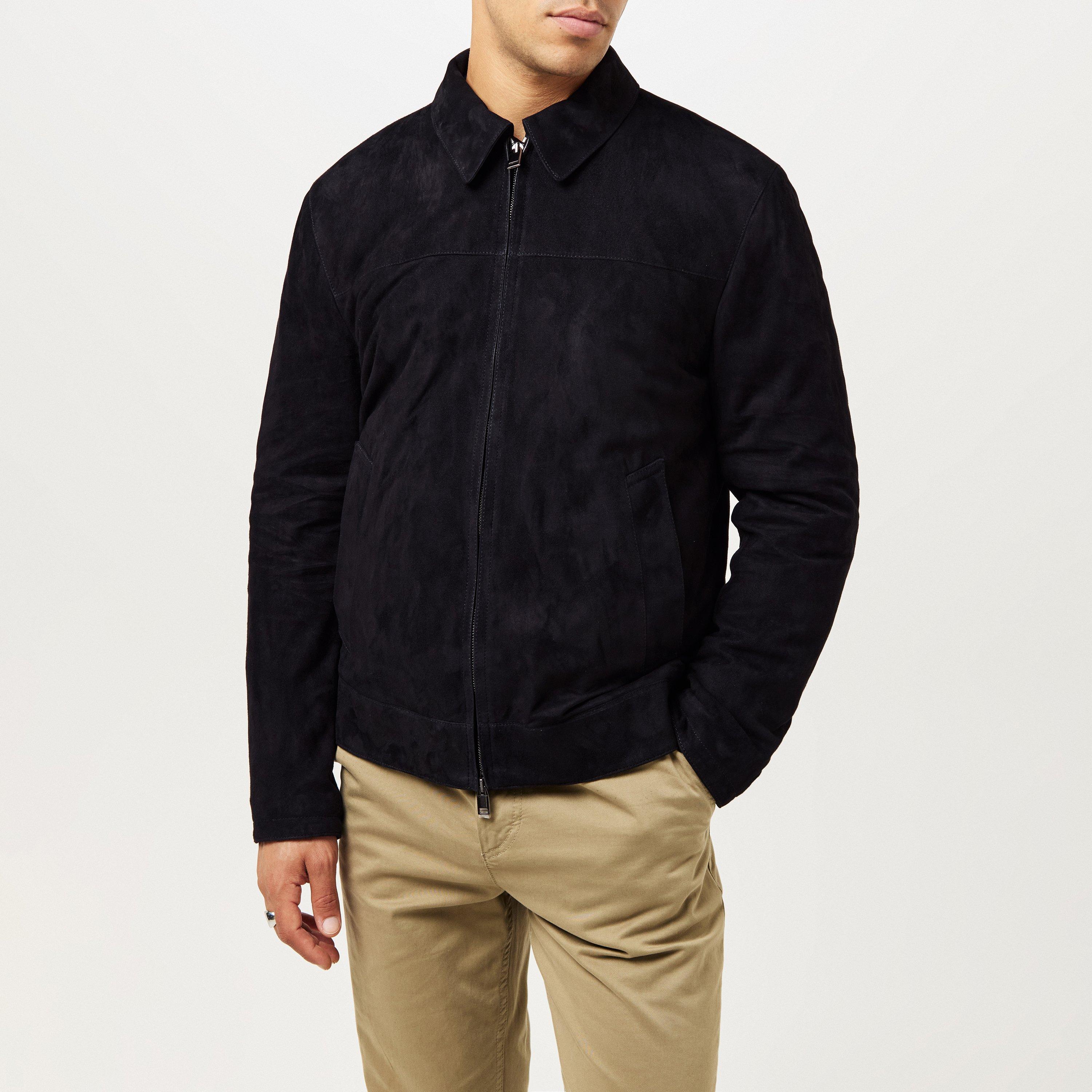 Black - Brioni - Men's  Suede Long Sleeve Slim Fit Leather Jacket - 3