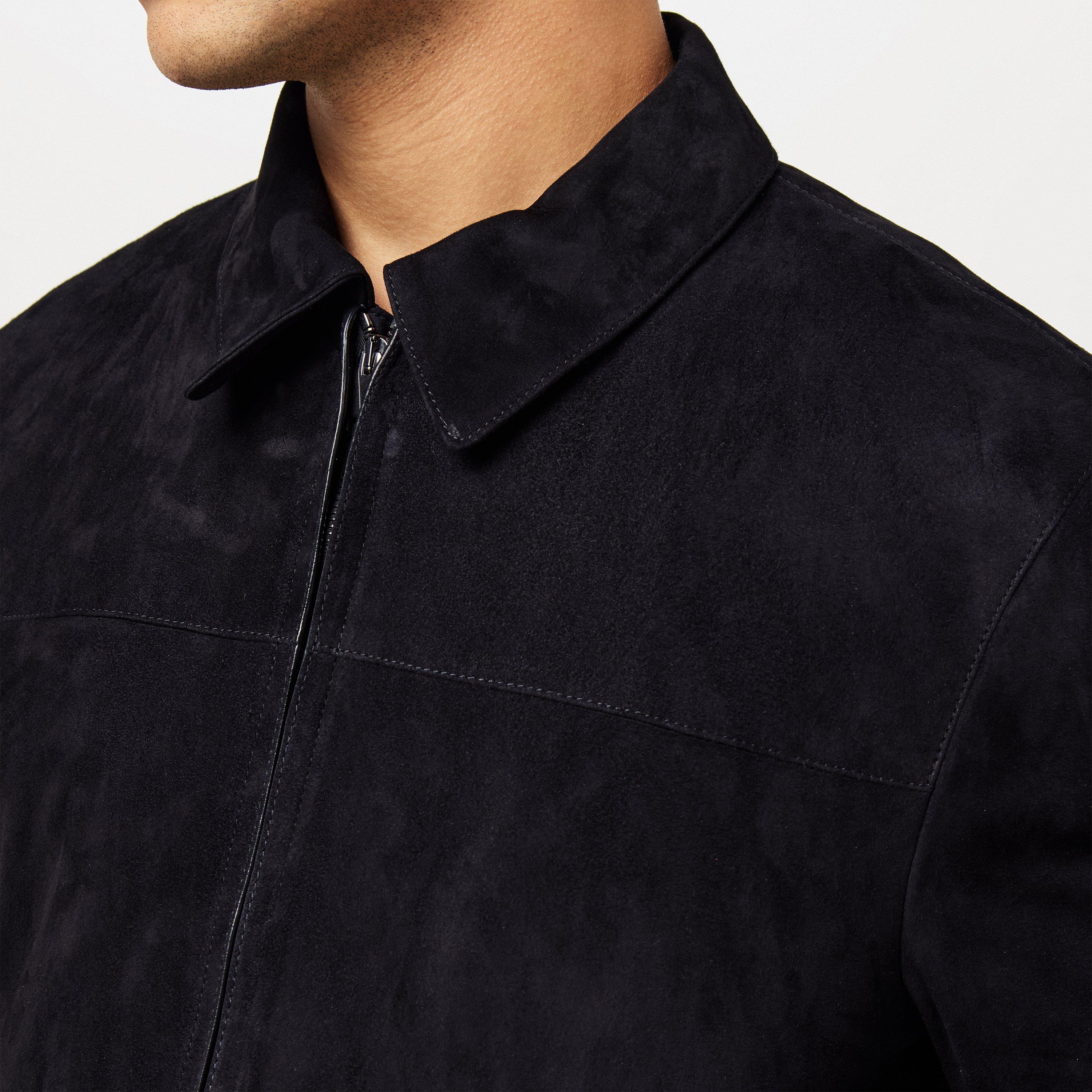 Black - Brioni - Men's  Suede Long Sleeve Slim Fit Leather Jacket - 5