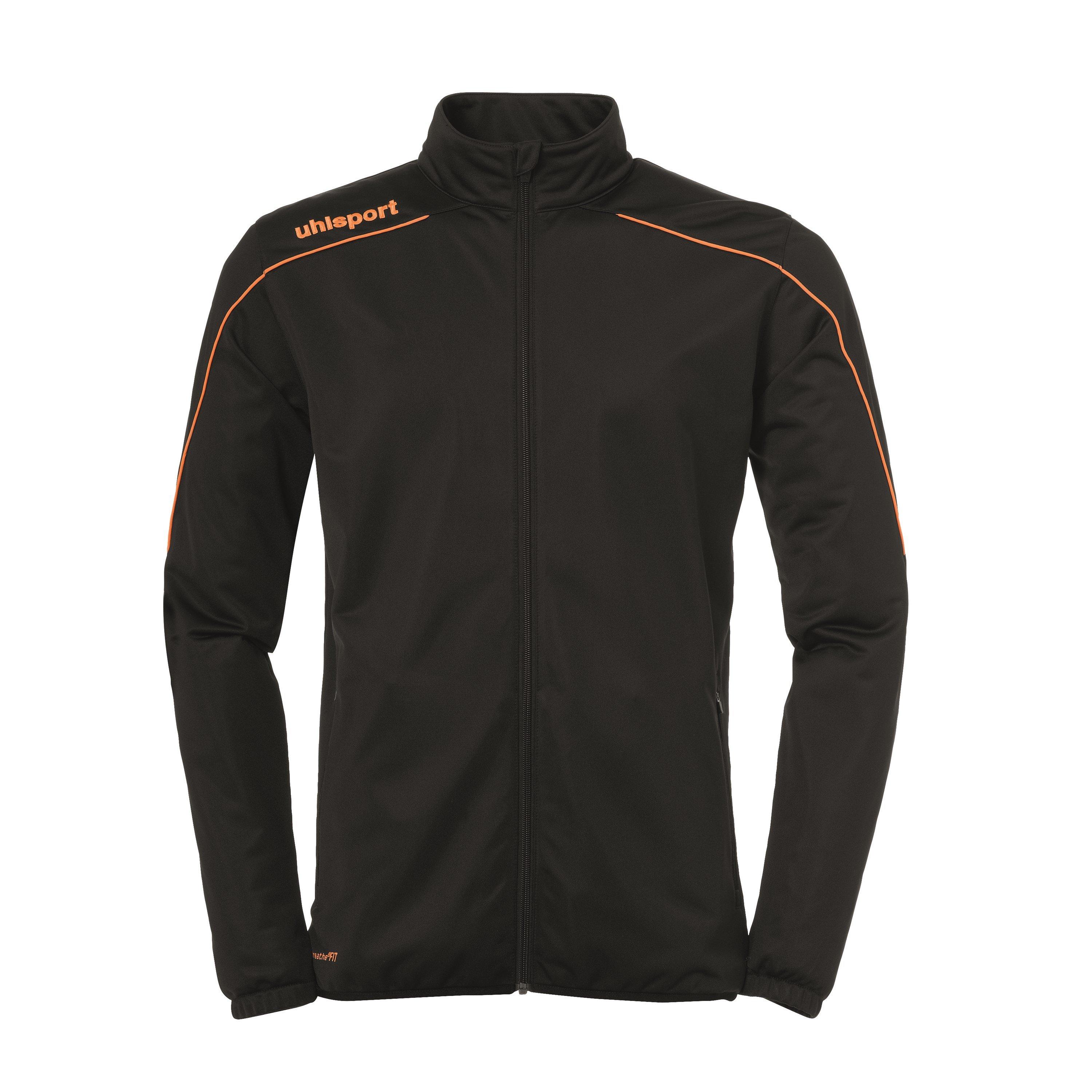 Uhlsport Men's Stream 22 Classic Moisture-Wicking Performance Training Jacket - Black/Orange - Small