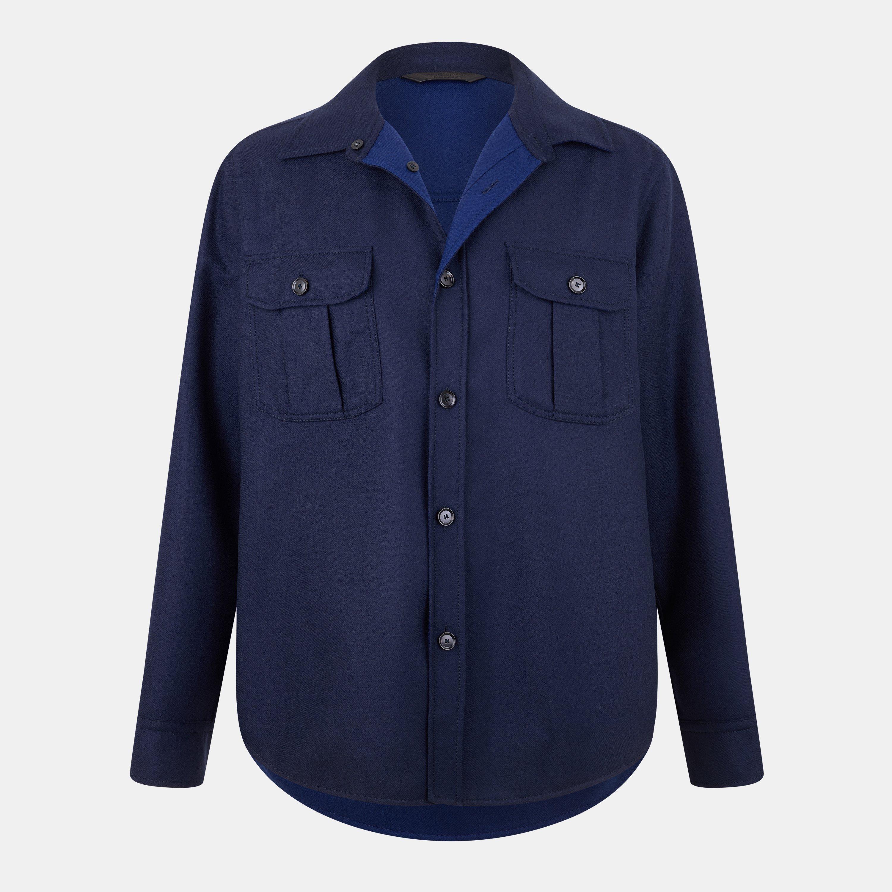 Navy - Brioni - Men's Mother-of-Pearl Button Natural Stretch Overshirt - 1