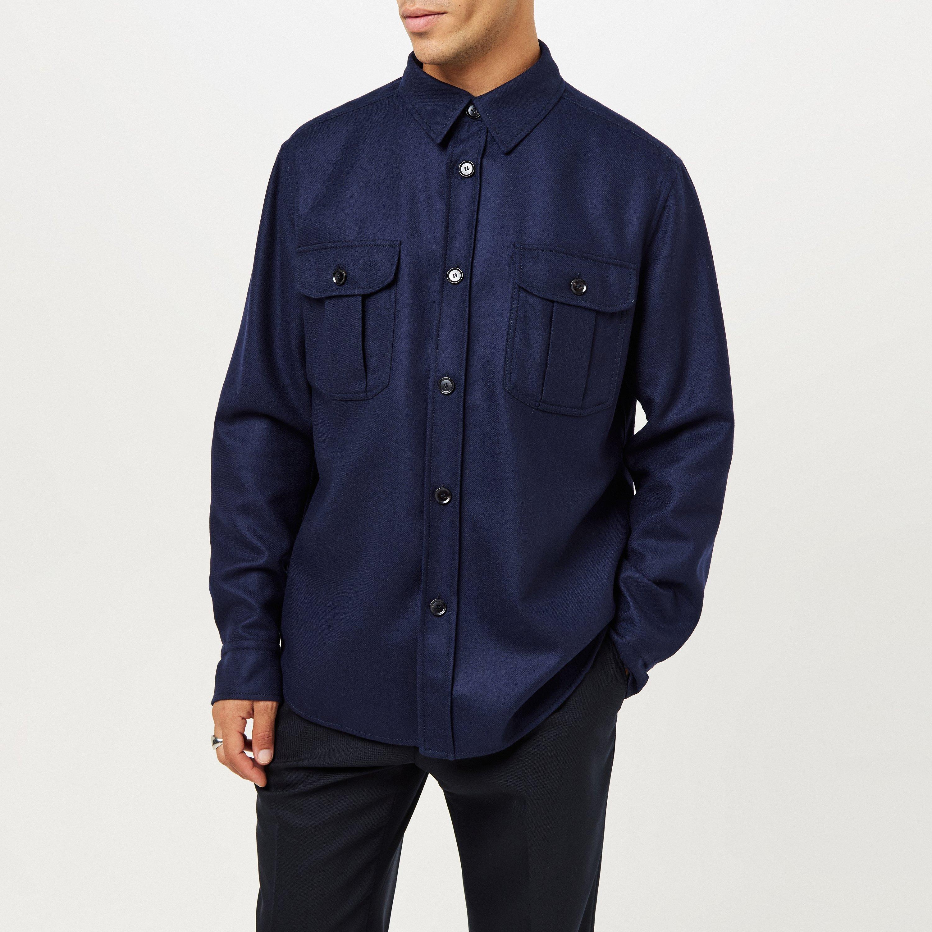 Navy - Brioni - Men's Mother-of-Pearl Button Natural Stretch Overshirt - 3