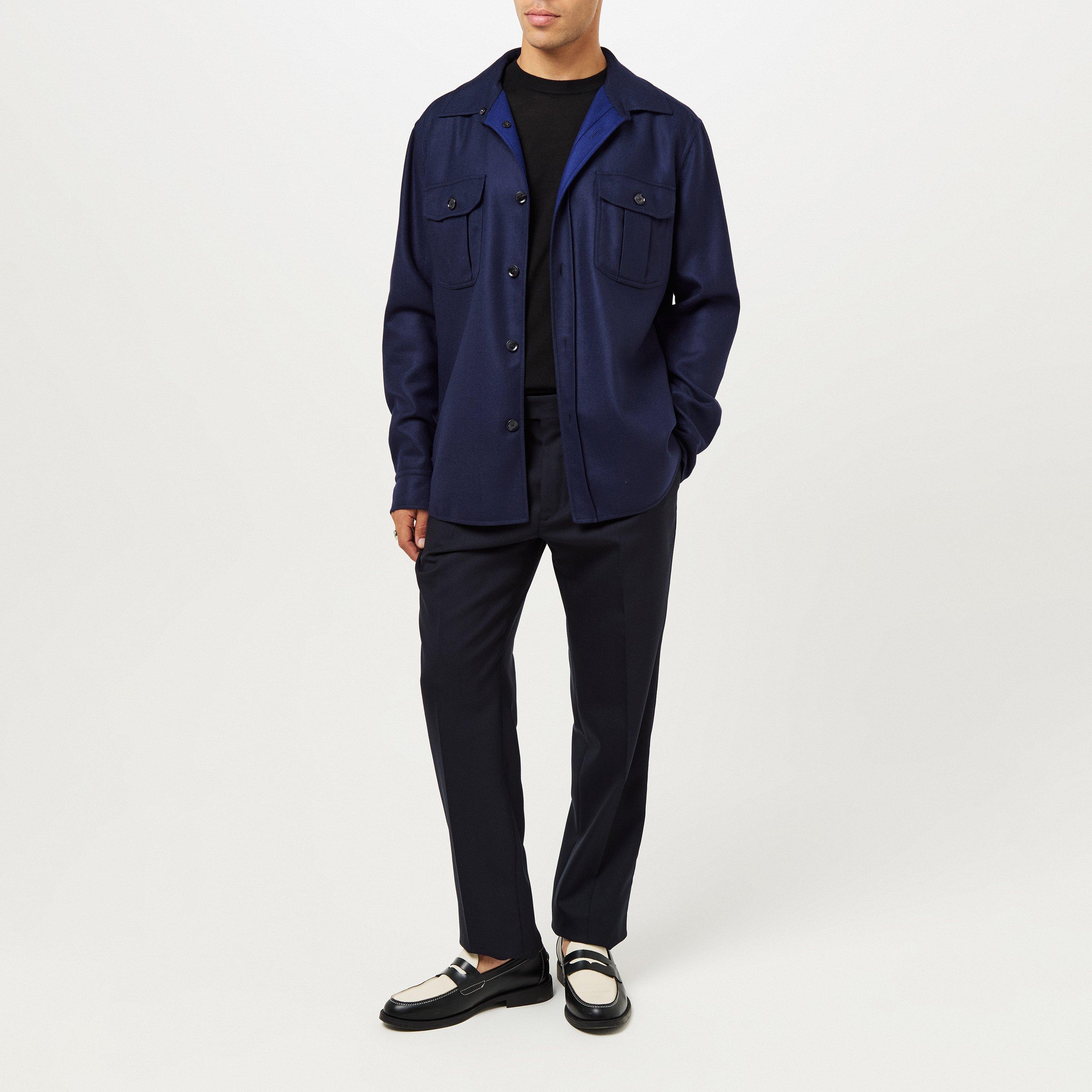 Navy - Brioni - Men's Mother-of-Pearl Button Natural Stretch Overshirt - 6