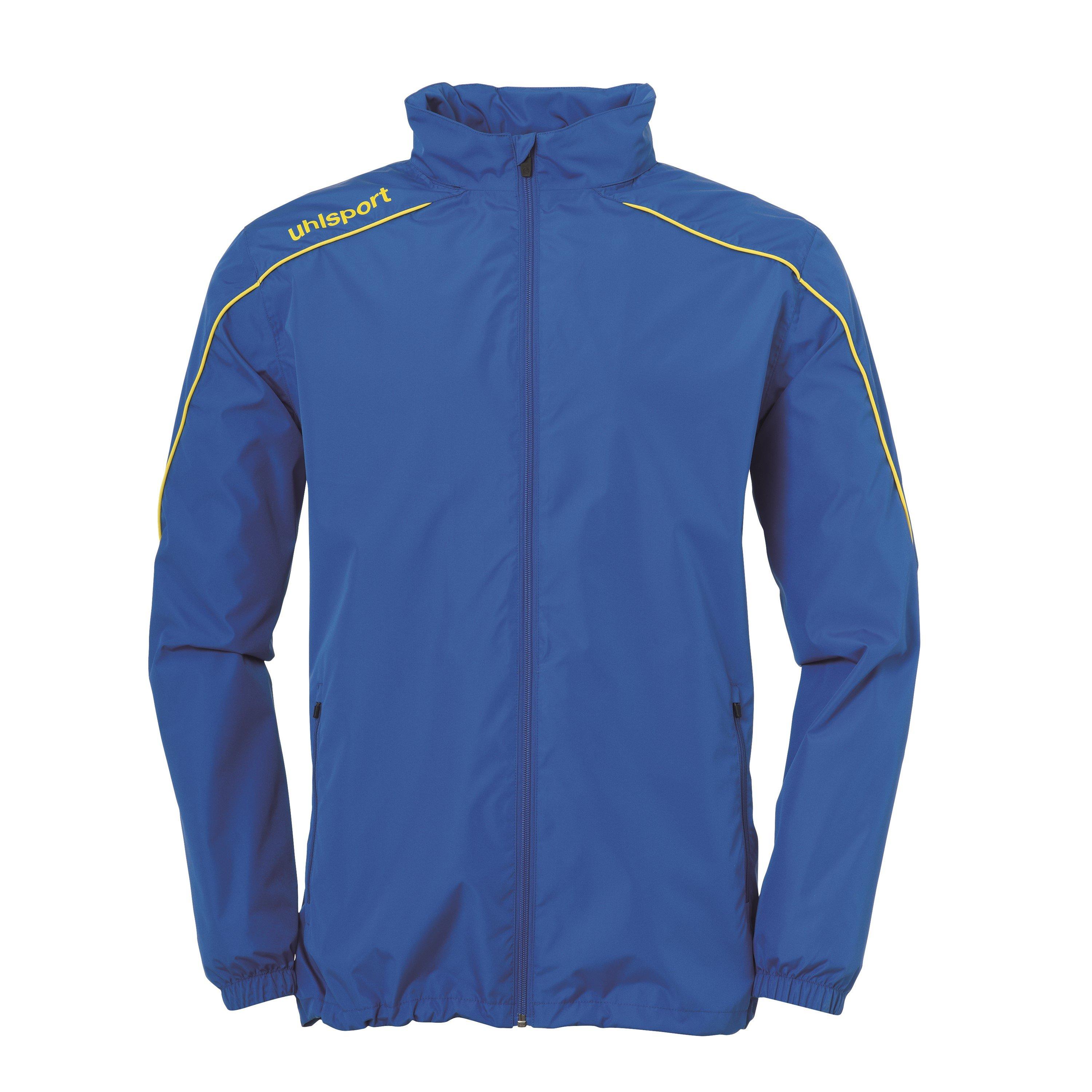 Blue/Lime Yel - Uhlsport - Men's Stream All Weather Water Resistant Concealed Hood Performance Training Jacket - 1