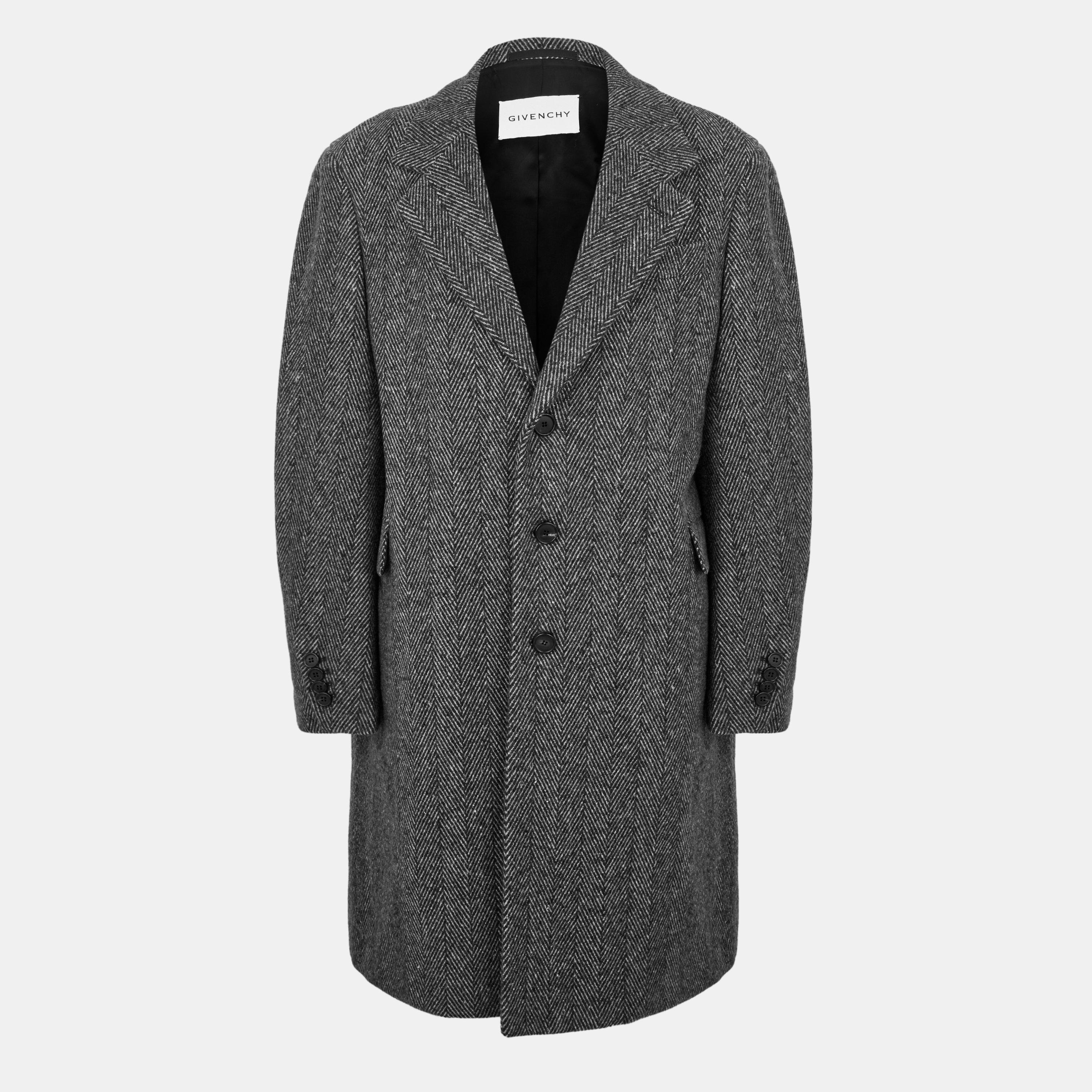 GIVENCHY Men's Wool-Mix Tailored Overcoat - Black/White - Size M (48)